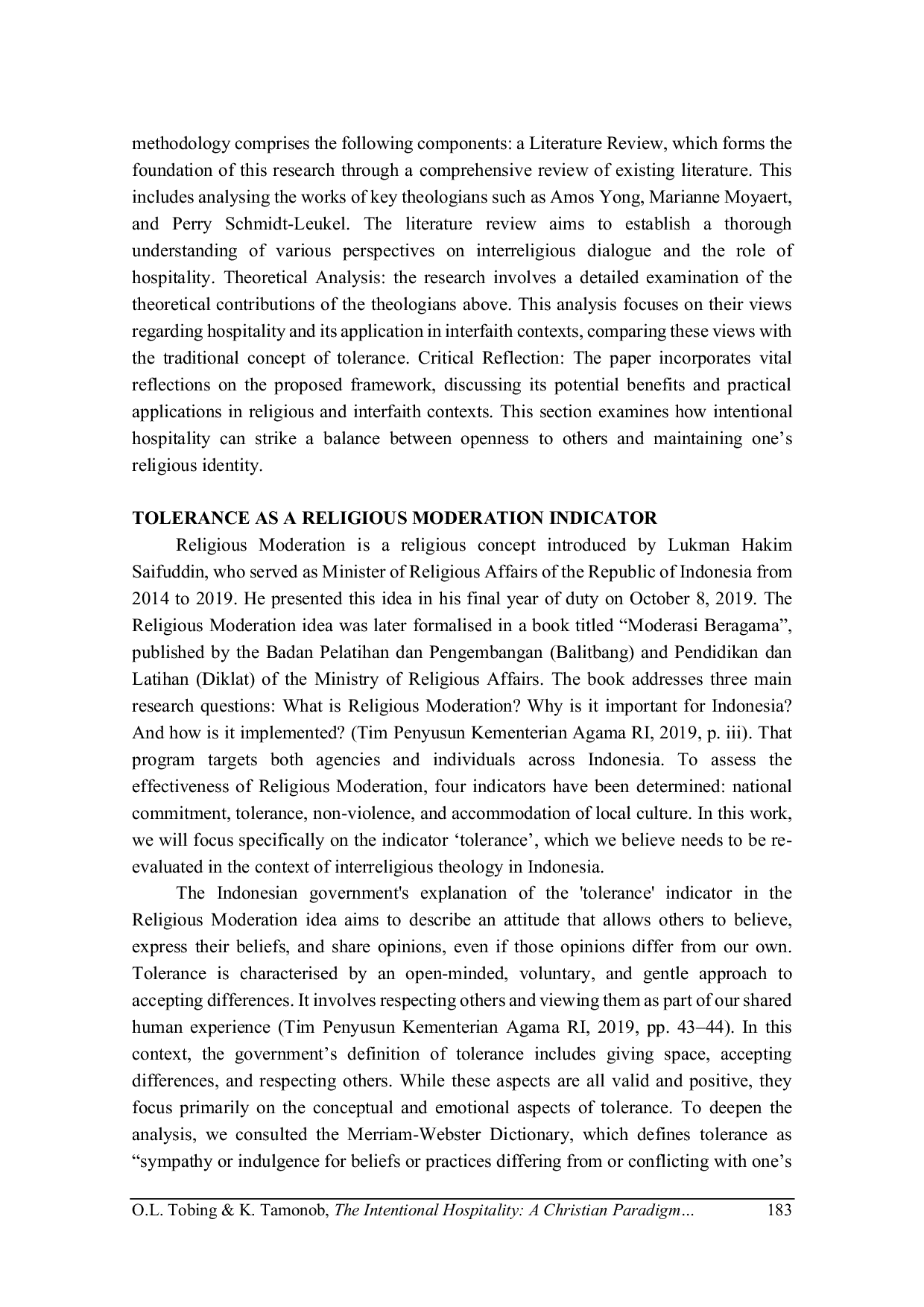 JURIS The Intentional Hospitality A Christian Paradigm on Religious Moderation in Indonesia