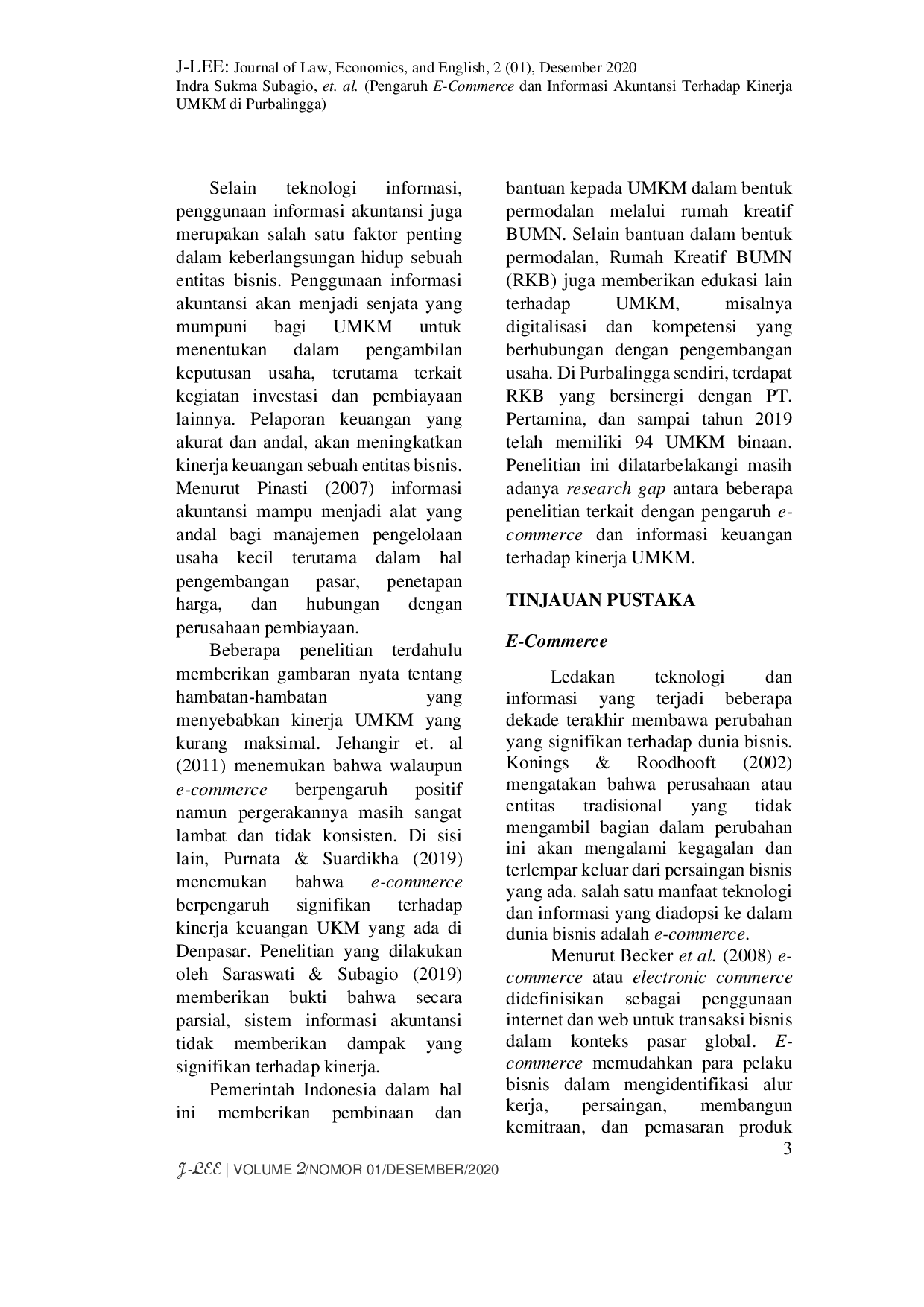 juris Pengaruh E Commerce Dan Penggunaan Informasi Akuntansi Terhadap Kinerja Umkm Di Purbalingga
