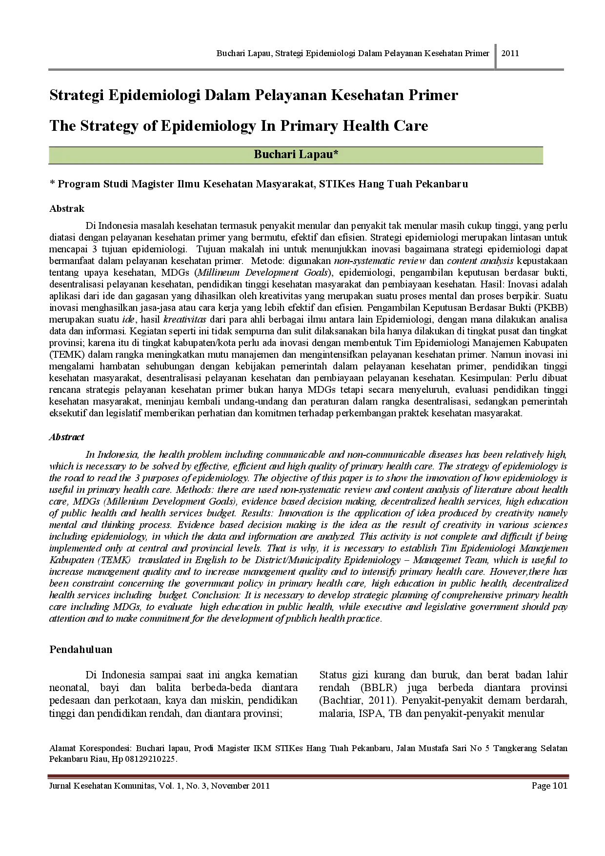 juris Strategi Epidemiologi Dalam Pelayanan Kesehatan Primer
