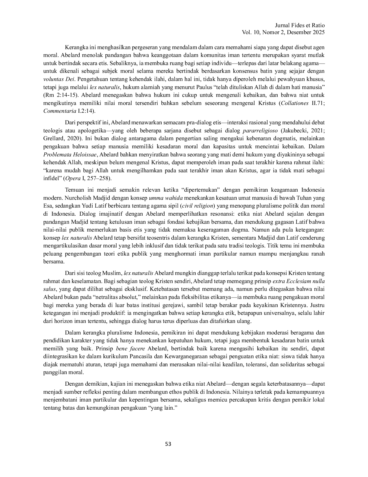 JURIS Etika Niat Abelard dan Agensi Moral dalam Pluralisme Keagamaan Indonesia