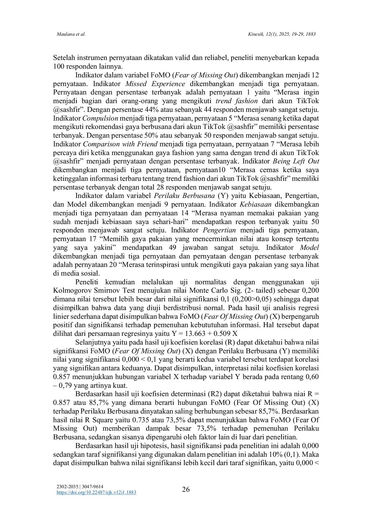 JURIS The Influence of FoMO on Fashion Behavior in Generation Z Through the Social Media Platform TikTok Followers of Sasfhir