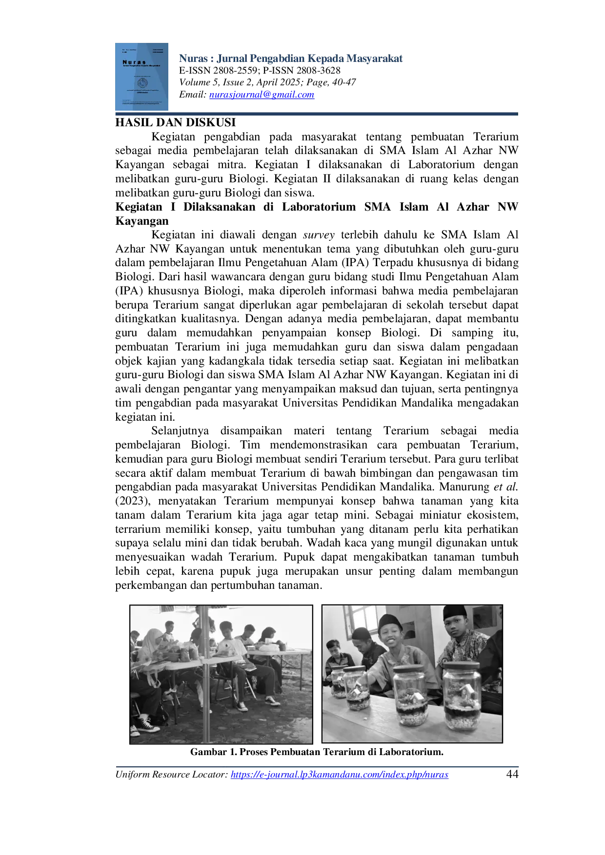 JURIS Workshop Pembuatan Terarium sebagai Media Pembelajaran Bagi Guru Biologi di SMA Islam Al Azhar NW Kayangan