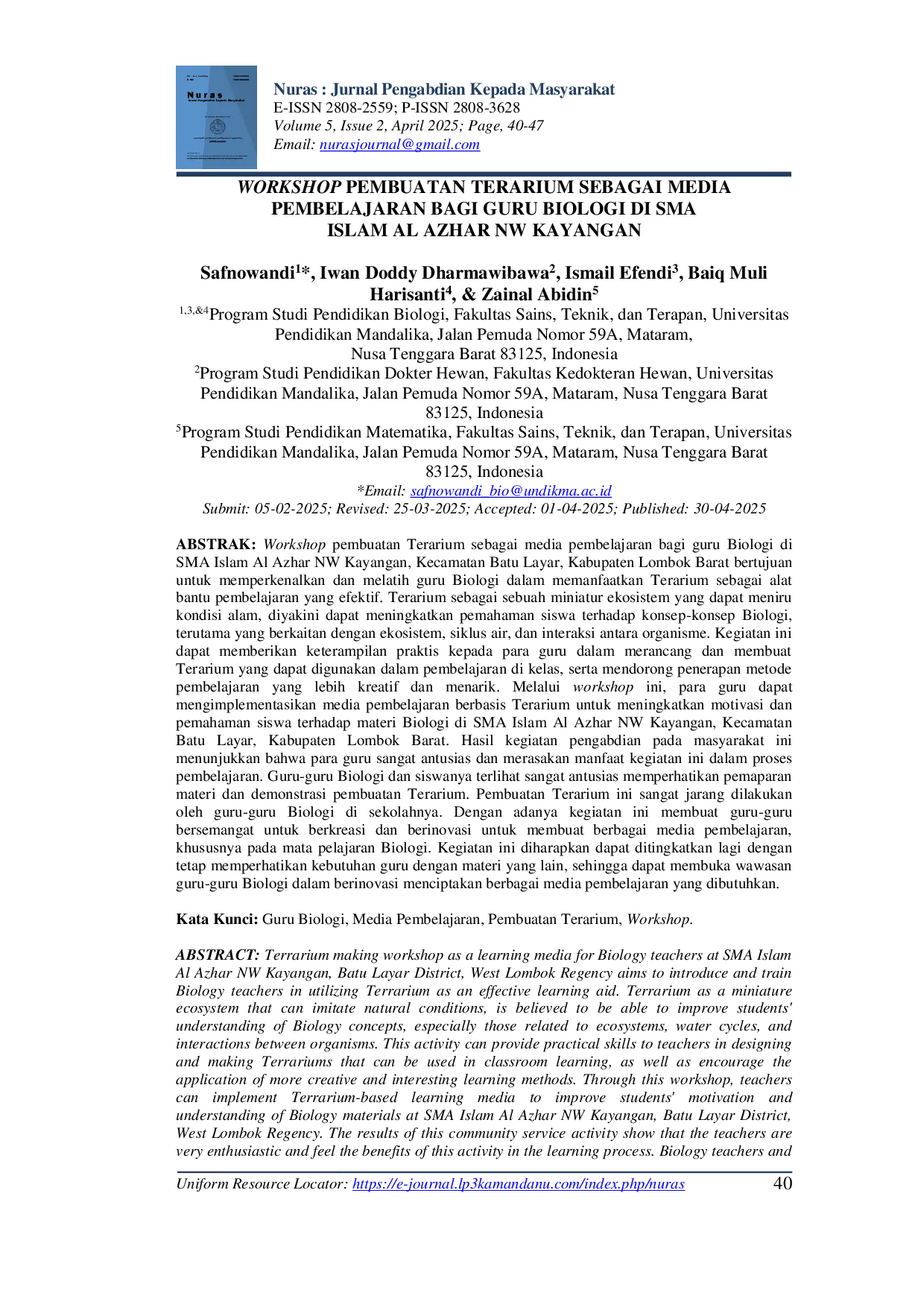 JURIS Workshop Pembuatan Terarium sebagai Media Pembelajaran Bagi Guru Biologi di SMA Islam Al Azhar NW Kayangan