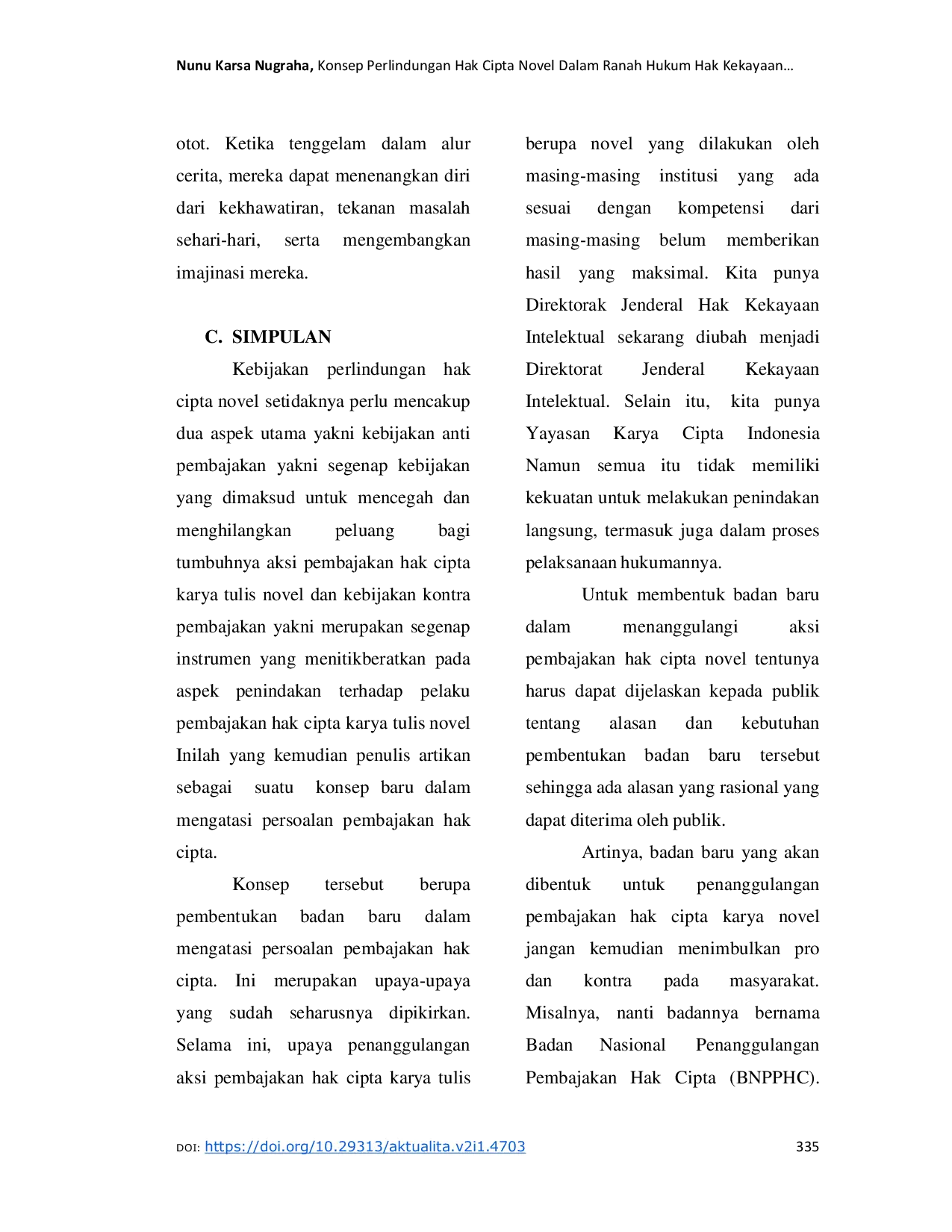 JURIS Konsep Perlindungan Hak Cipta Novel Dalam Ranah Hukum Hak Kekayaan Intelektual Dari Tindak Pidana Pembajakan