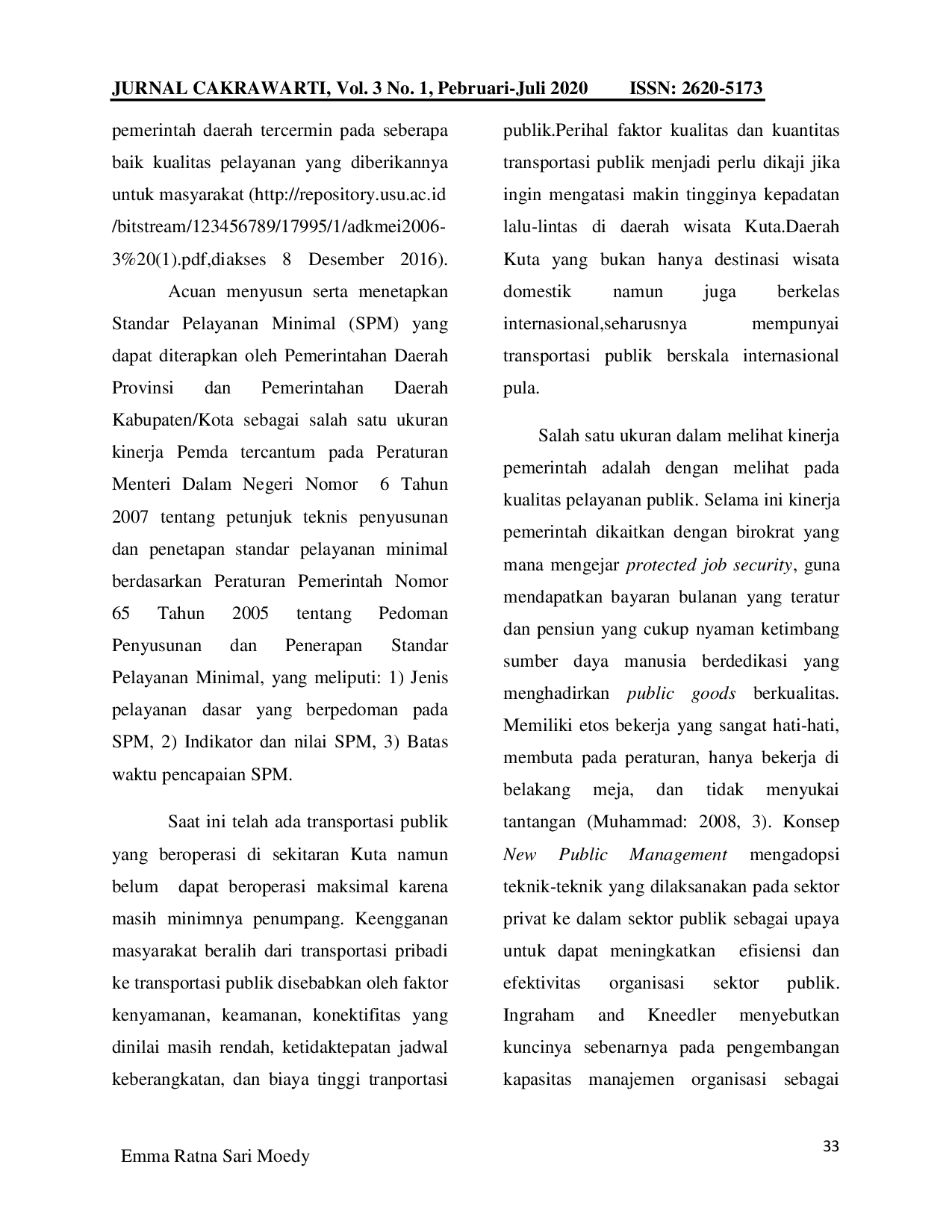 JURIS Pelayanan Angkutan Umum Dalam Mengatasi Kemacetan Di Kuta