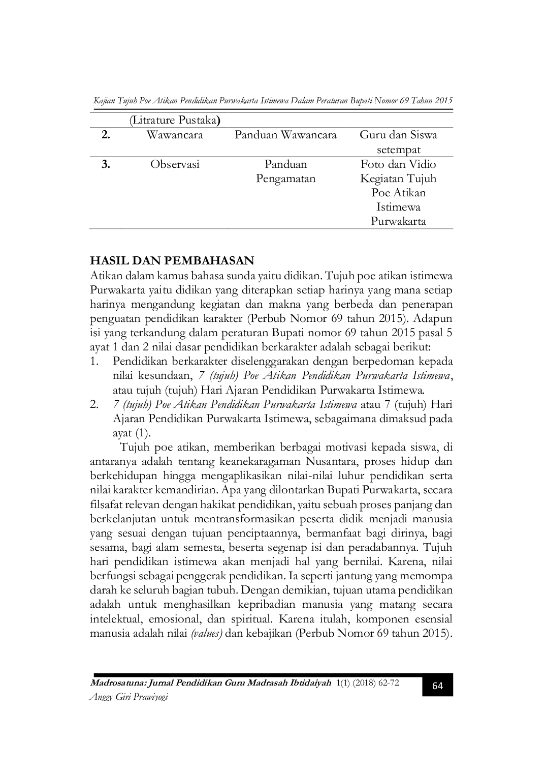 JURIS Kajian Tujuh Poe Atikan Pendidikan Purwakarta Istimewa Dalam Peraturan Bupati Nomor 69 Tahun 2015