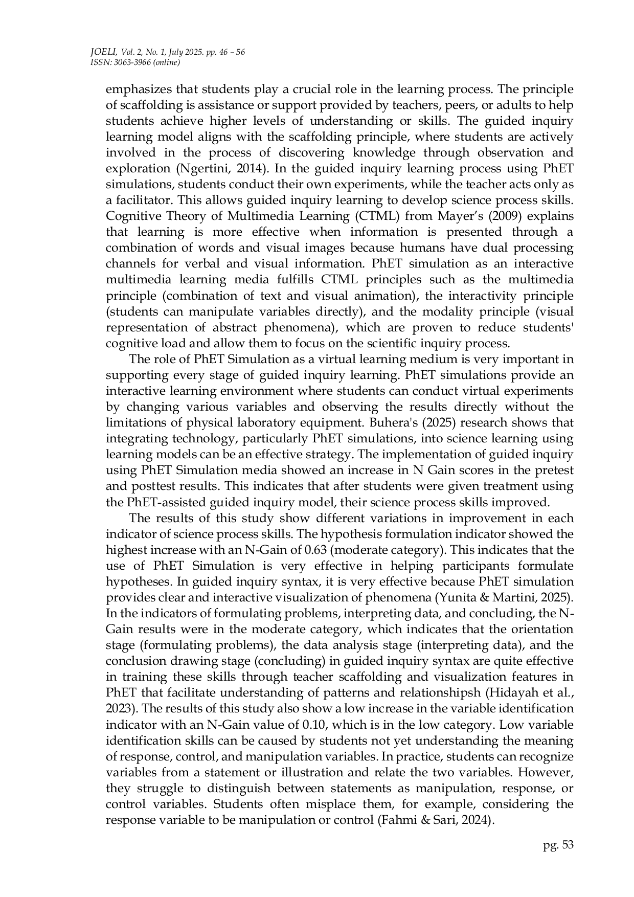 JURIS Implementation of Guided Inquiry Learning Assisted by PhET Simulation to Improve Students Science Process Skills