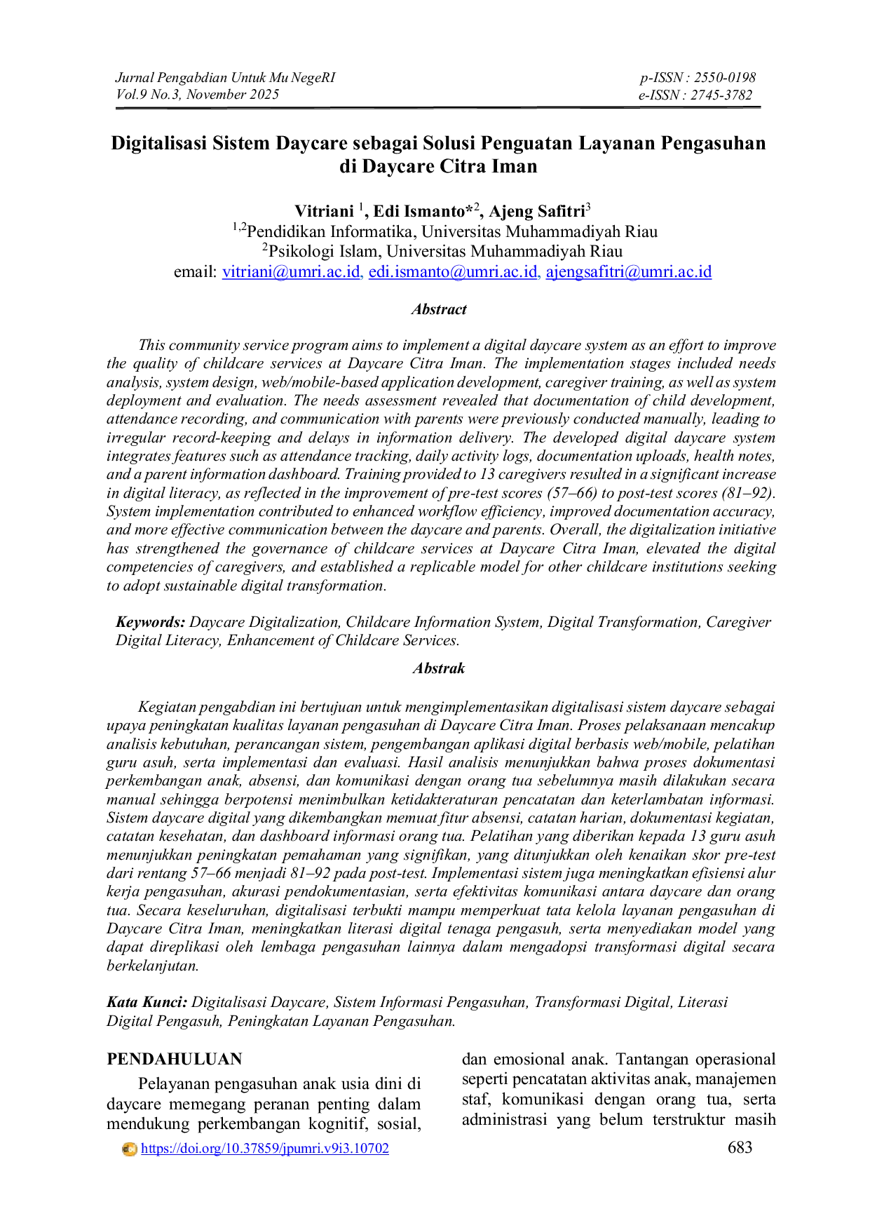 JURIS Digitalisasi Sistem Daycare sebagai Solusi Penguatan Layanan Pengasuhan di Daycare Citra Iman