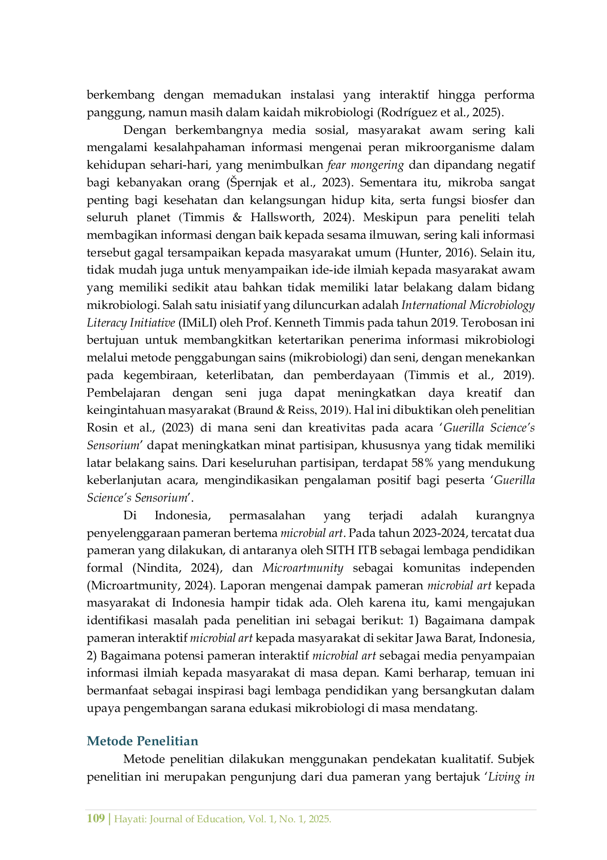 JURIS Dampak Pameran Interaktif Microbial Art Dalam Memperkenalkan Mikrobiologi Dasar Kepada Masyarakat Di Jawa Barat Indonesia