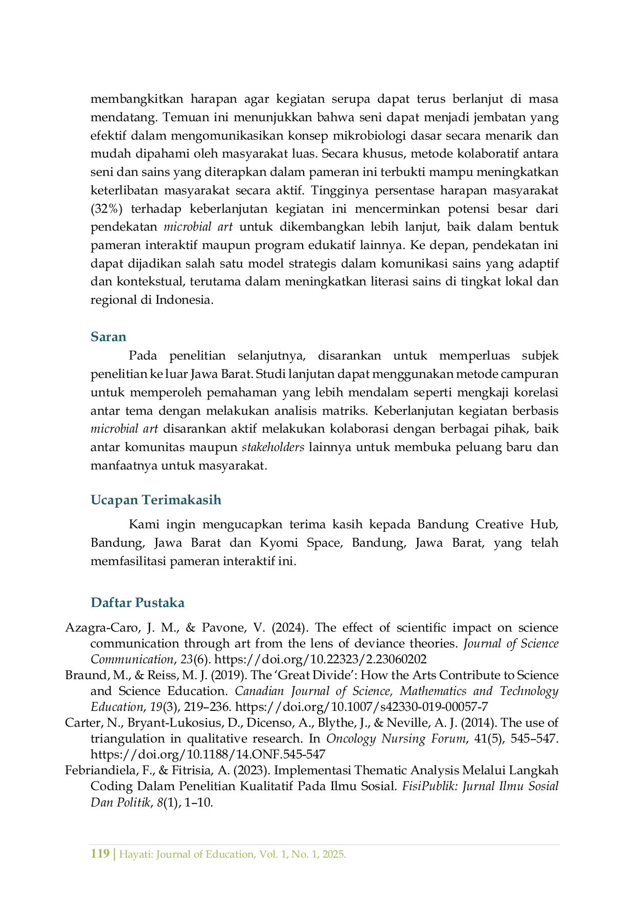 JURIS Dampak Pameran Interaktif Microbial Art Dalam Memperkenalkan Mikrobiologi Dasar Kepada Masyarakat Di Jawa Barat Indonesia