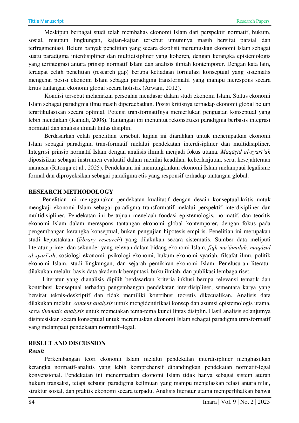 JURIS Ekonomi Islam sebagai Paradigma Transformatif Pendekatan Interdisipliner dan Multidisipliner