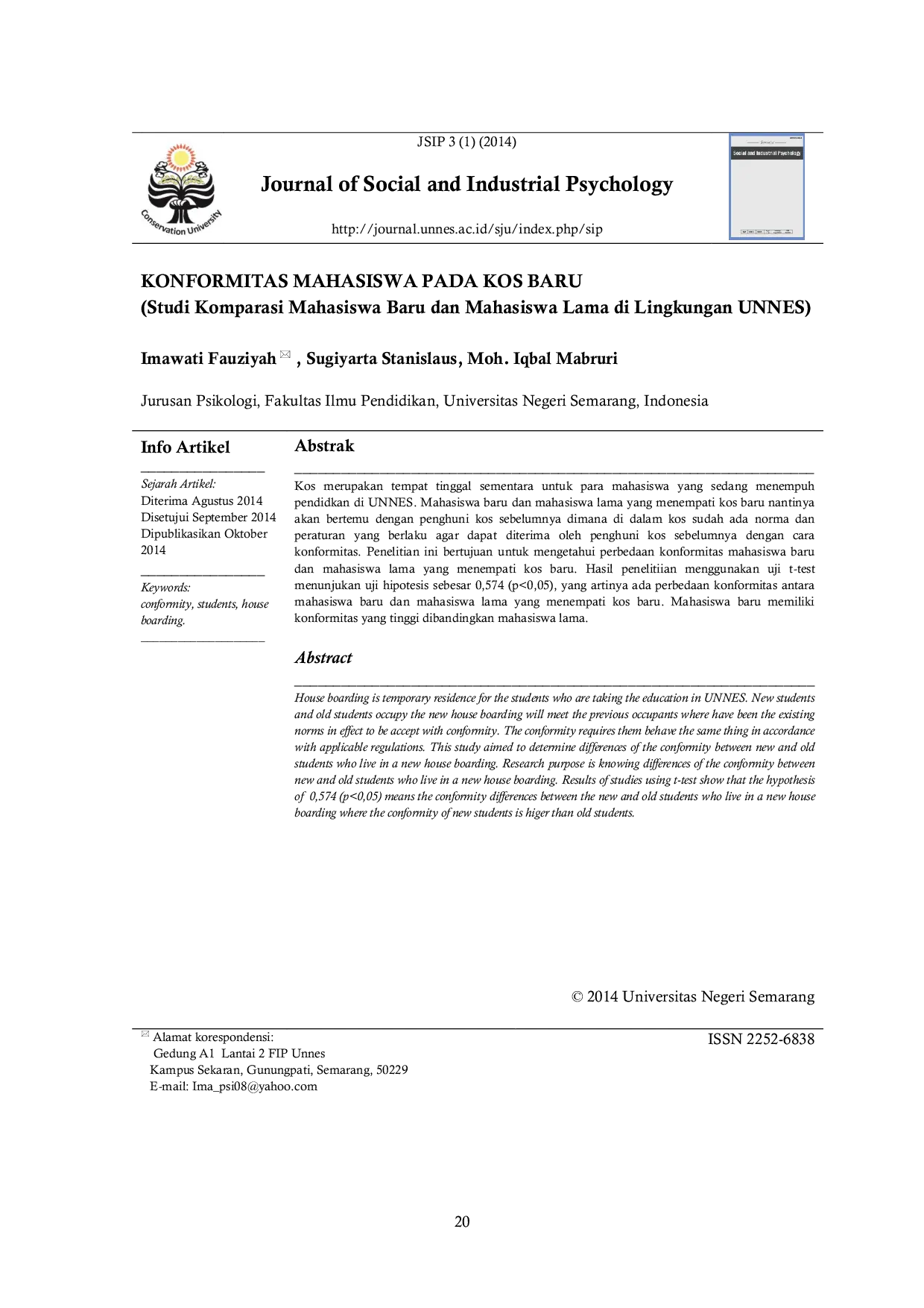 JURIS KONFORMITAS MAHASISWA PADA KOS BARU Studi Komparasi Mahasiswa Baru dan Mahasiswa Lama di Lingkungan UNNES