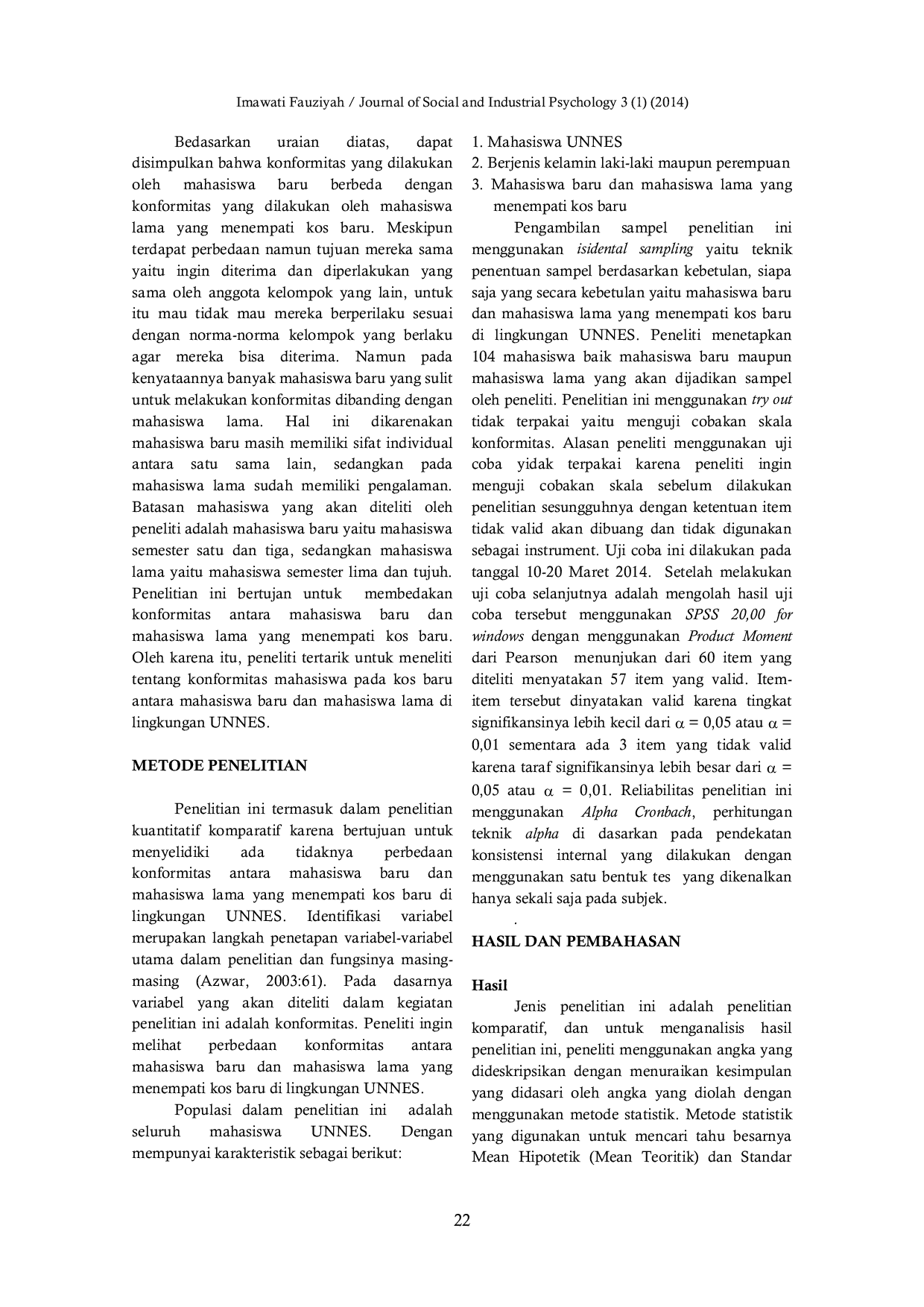 JURIS KONFORMITAS MAHASISWA PADA KOS BARU Studi Komparasi Mahasiswa Baru dan Mahasiswa Lama di Lingkungan UNNES