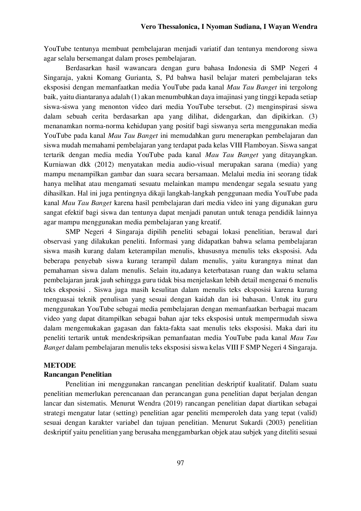 JURIS Analisis Pembelajaran Media Youtube Pada Kanal Mau Tau Banget Dalam Pembelajaran Menulis Teks Eksposisi