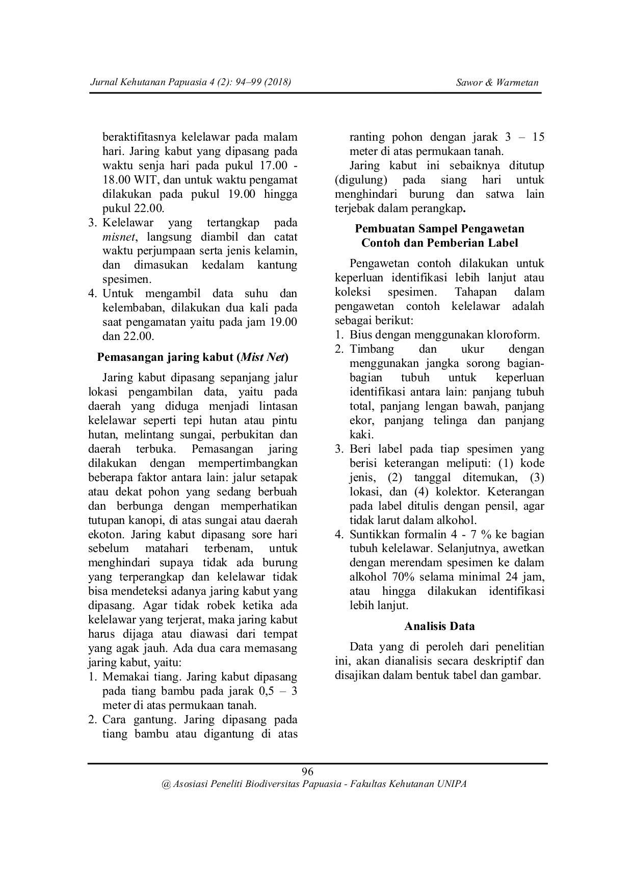 JURIS Jenis dan Deskripsi Kelelawar Pemakan Buah di Sekitar Kawasan Hutan Dataran Rendah Pantai Utara Manokwari