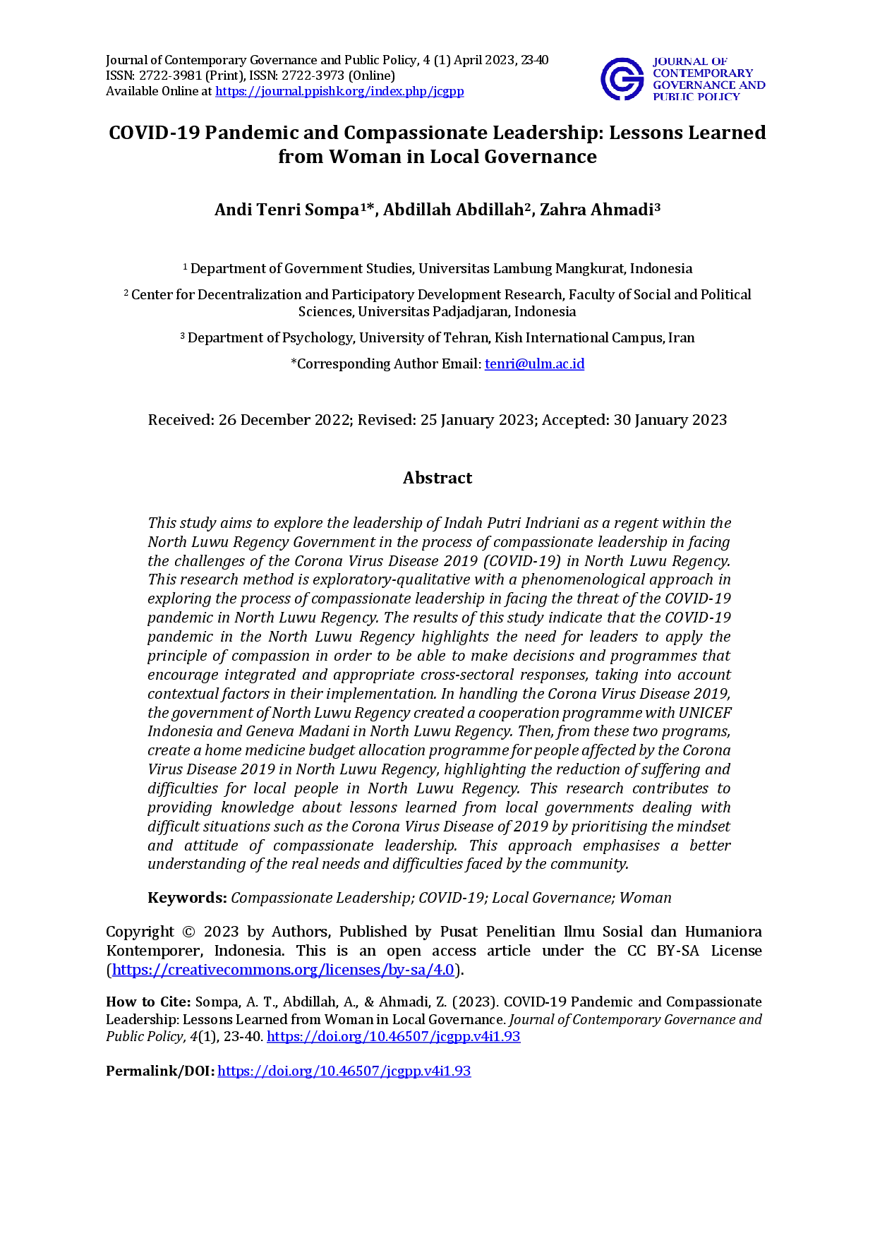 juris COVID 19 Pandemic and Compassionate Leadership Lessons Learned from Woman in Local Governance