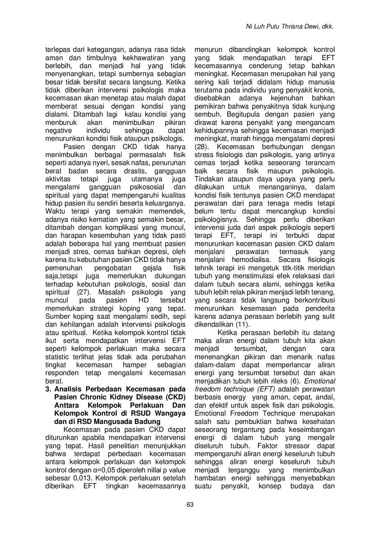 JURIS Pengaruh Emotional Freedom Technique Eft Terhadap Kecemasan Pada Pasien Chronic Kidney Disease Ckd