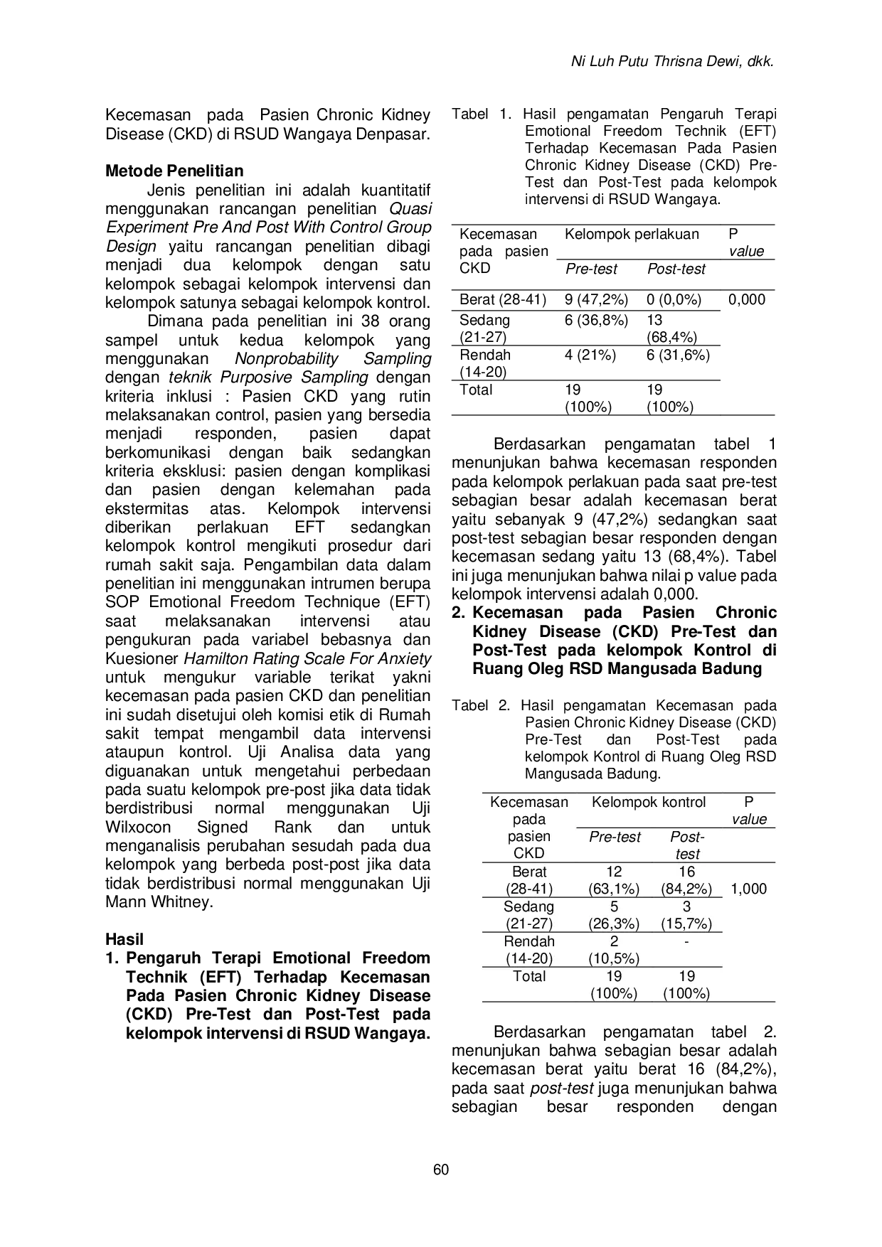 JURIS Pengaruh Emotional Freedom Technique Eft Terhadap Kecemasan Pada Pasien Chronic Kidney Disease Ckd