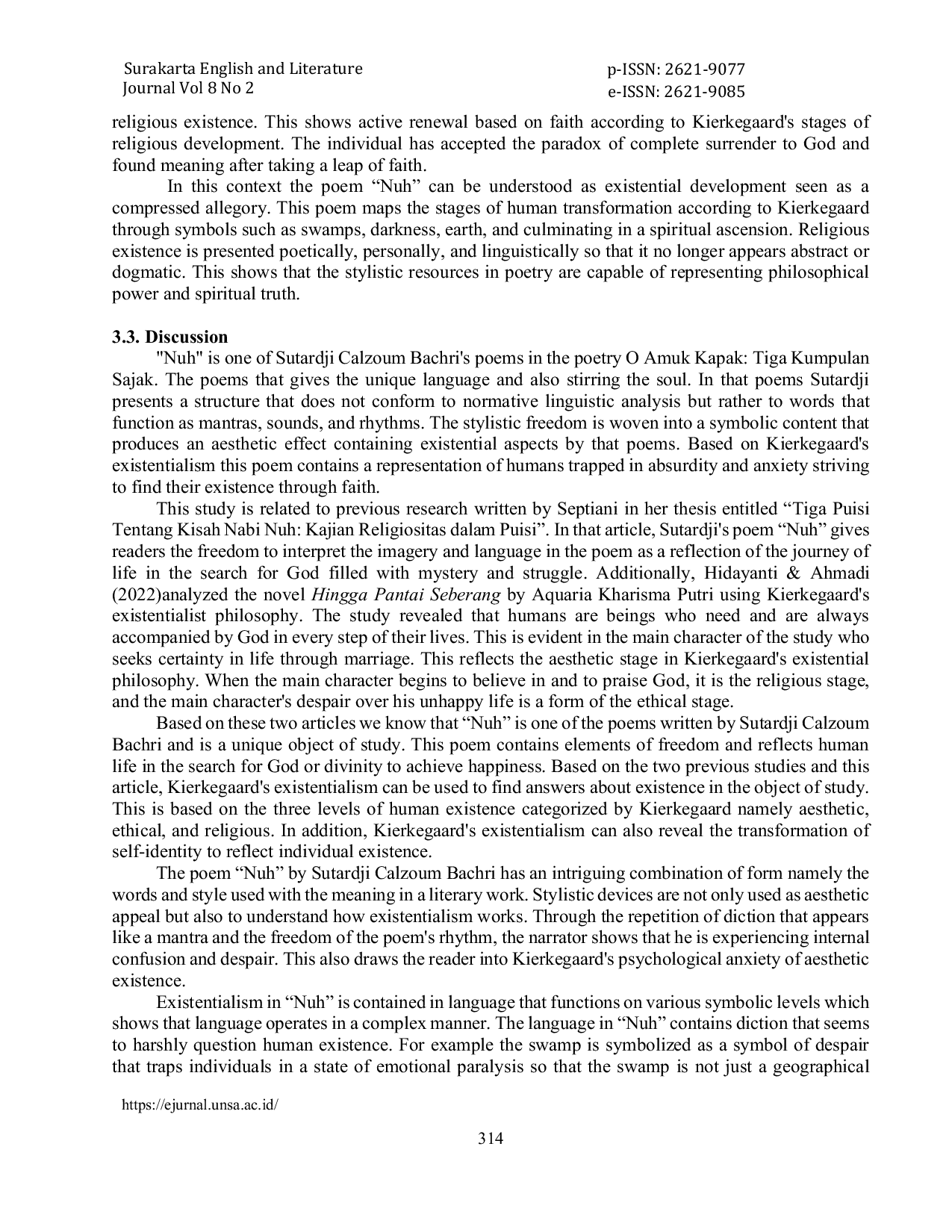 JURIS From Despair to Faith A Stylistic Exploration of Kierkegaard s Existentialism in Sutardji Calzoum Bachri s Nuh
