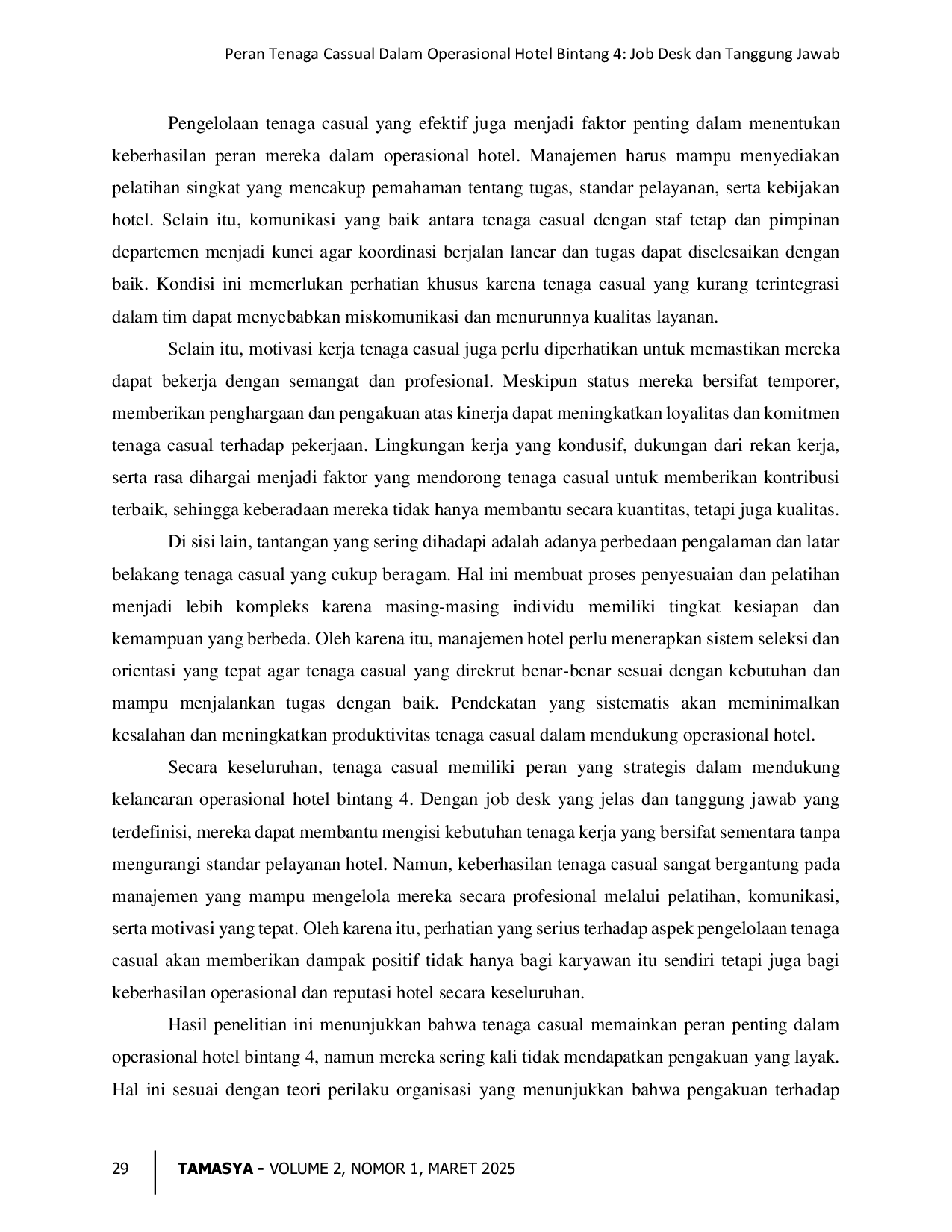 JURIS Peran Tenaga Cassual Dalam Operasional Hotel Bintang 4 Job Desk dan Tanggung Jawab