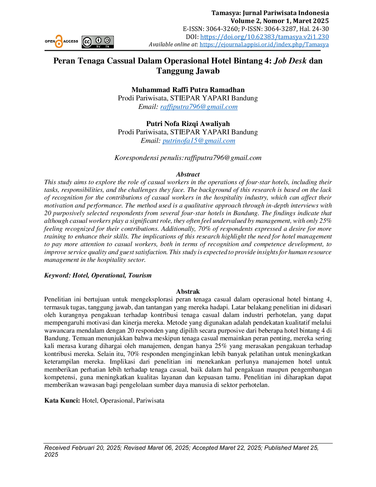 JURIS Peran Tenaga Cassual Dalam Operasional Hotel Bintang 4 Job Desk dan Tanggung Jawab