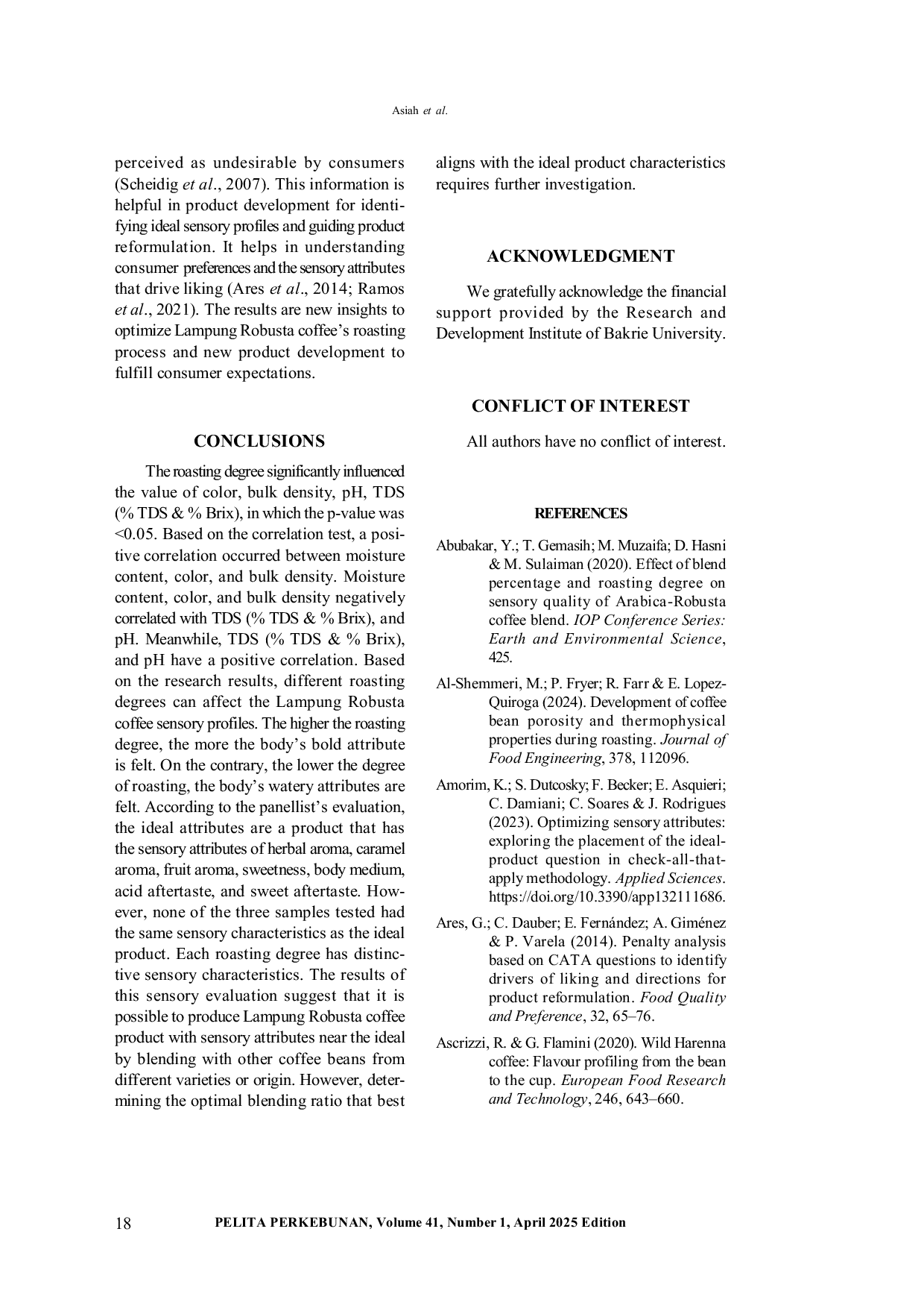 JURIS Physical Characteristic and Sensory Profile of Lampung Robusta Coffee at Various Roasting Degree