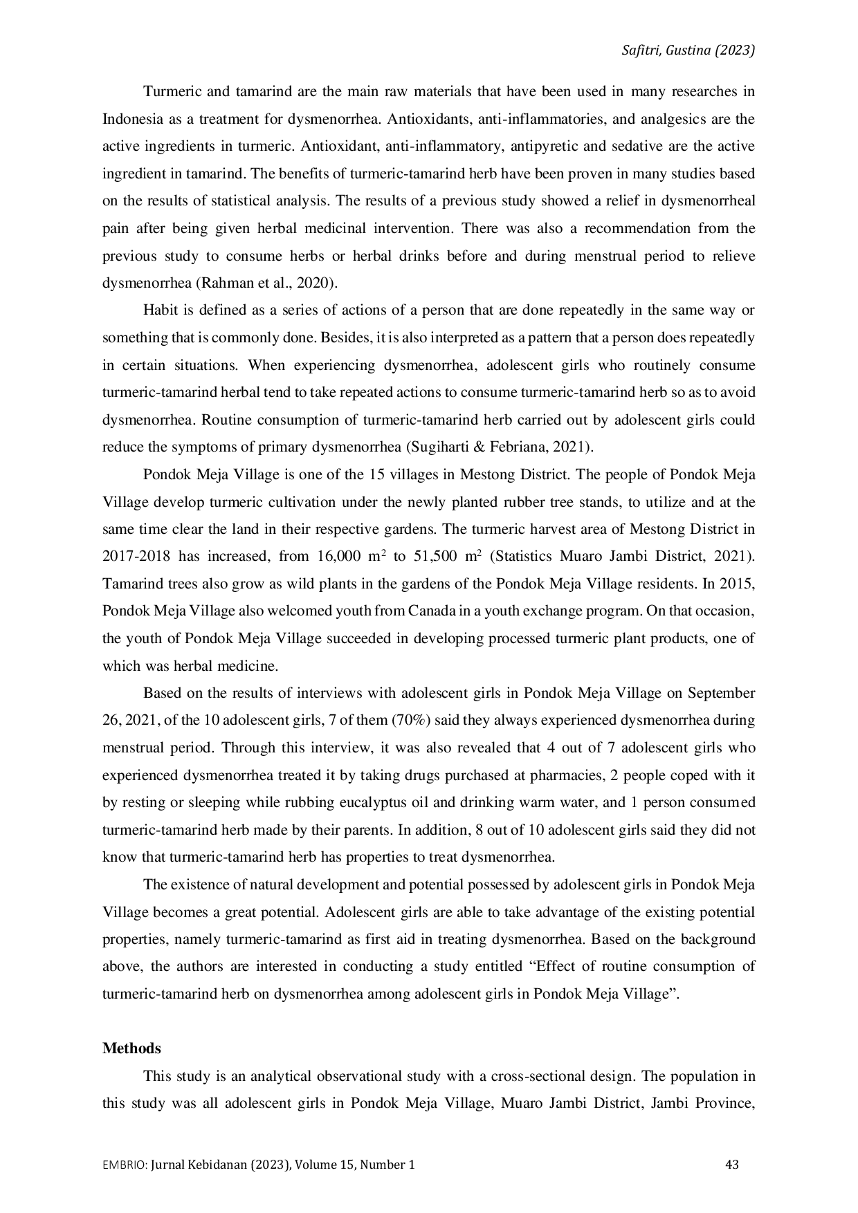 JURIS Effect of Routine Consumption of Turmeric Tamarind Herb on Dysmenorrhea among Adolescent Girls
