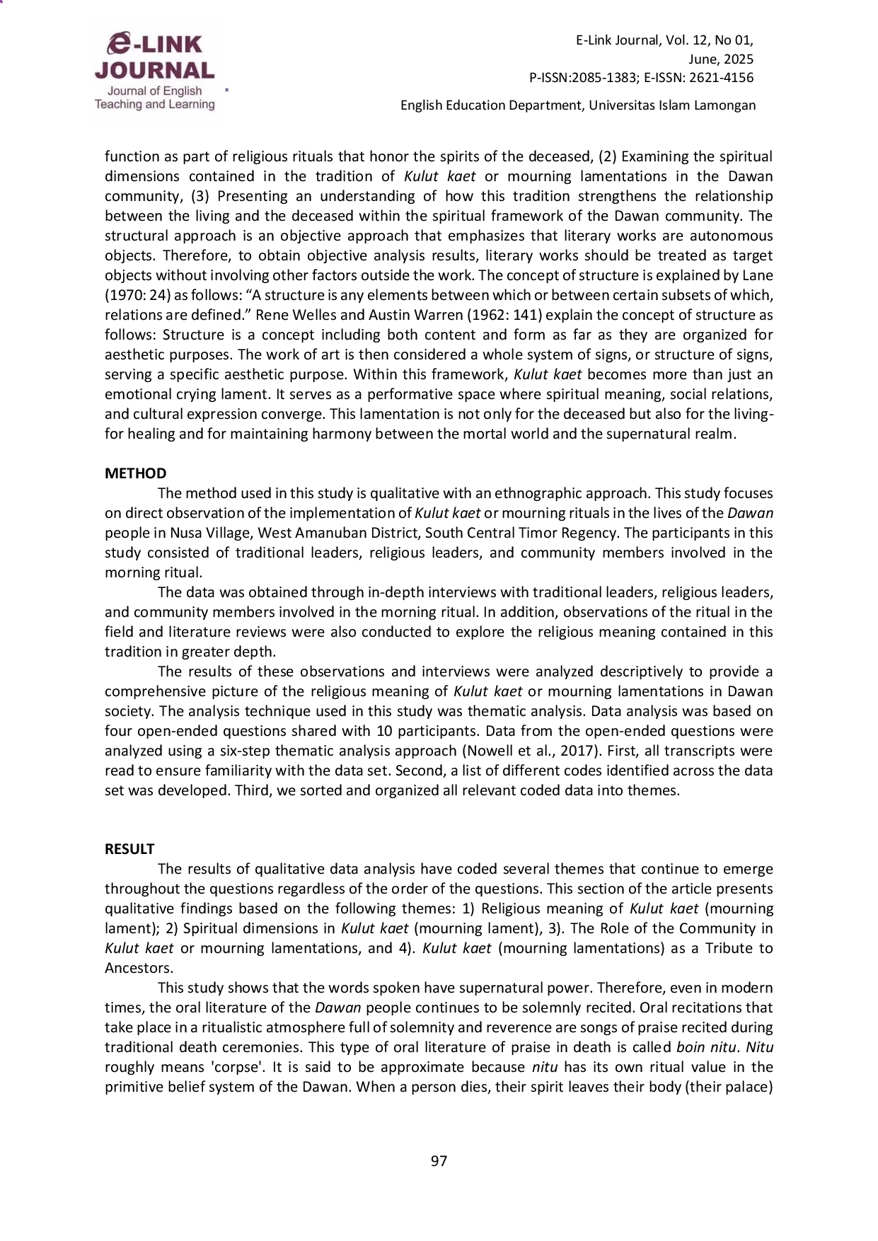 juris The Religious Meaning of Kulut Kaet Mourning Lament in Dawan Ethnic in Nusa Village In East Nusa Tenggara An Ethnographic Perspective Study