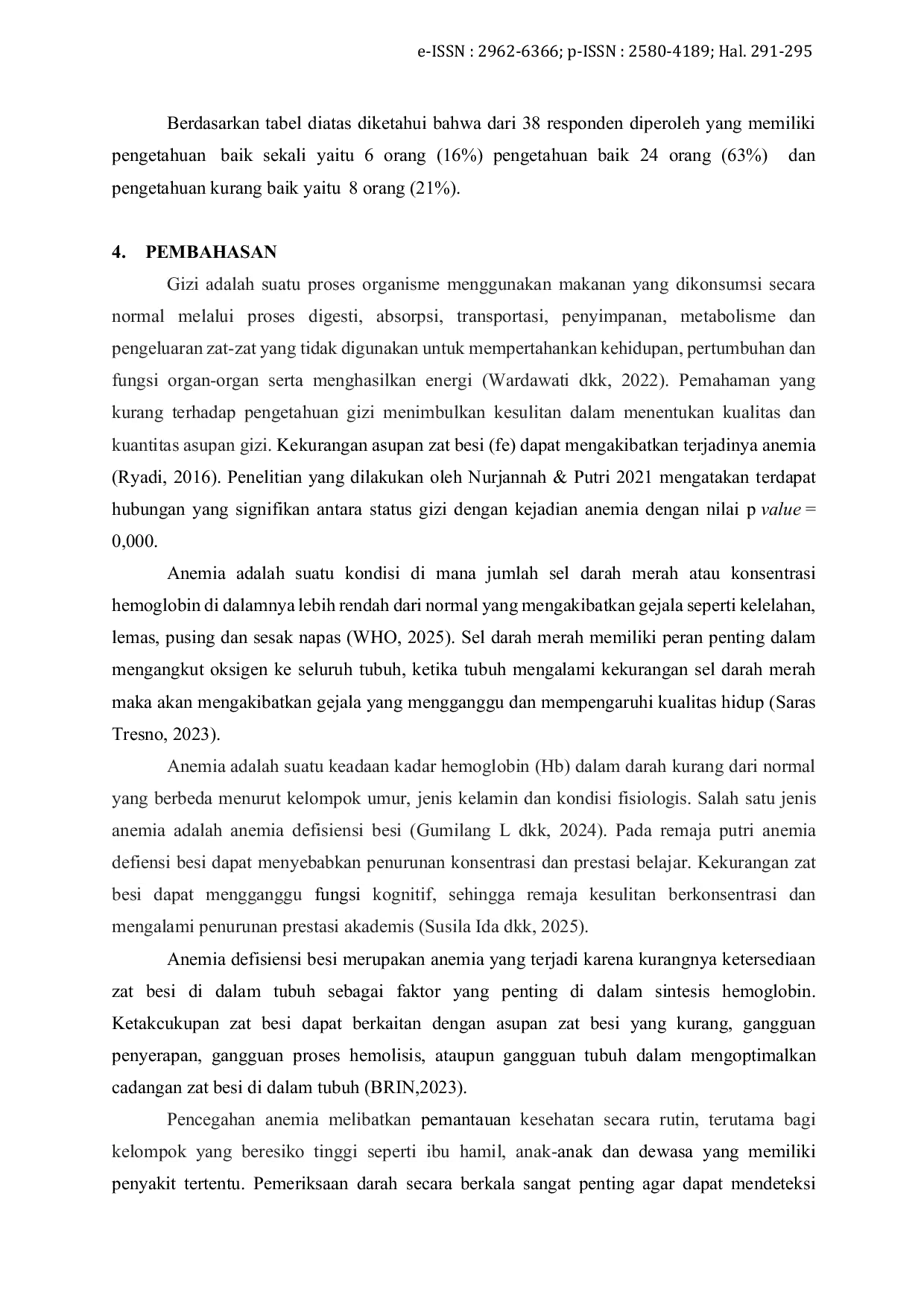 JURIS Gambaran Tingkat Pengetahuan Tentang Anemia pada Remaja Putri di Pesantren Dar Maryam Aceh Besar