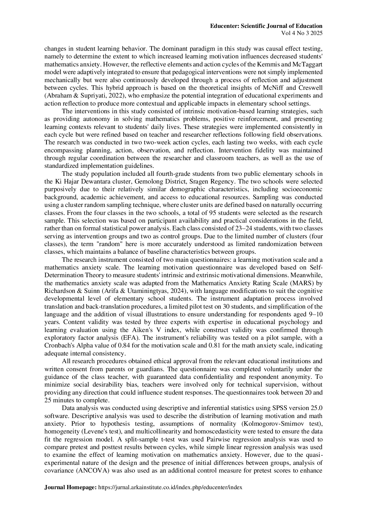 JURIS The impact of learning motivation on mathematics anxiety among 4th grade elementary school students in Indonesia