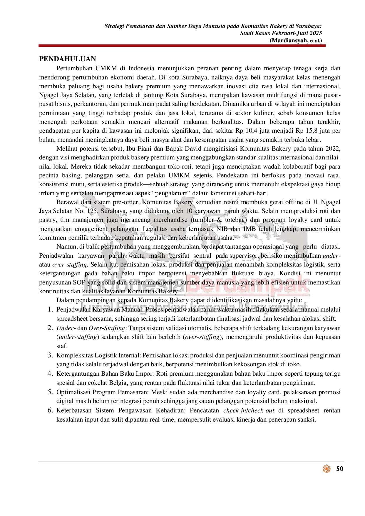 juris Strategi Pemasaran dan Sumber Daya Manusia pada Komunitas Bakery di Surabaya Studi Kasus Februari Juni 2025