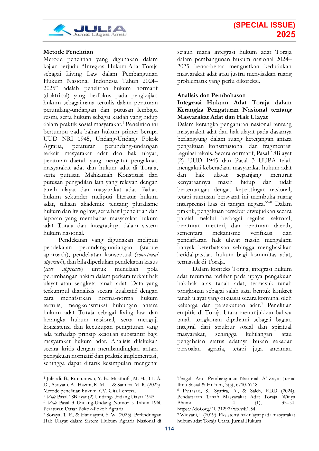 JURIS Integrasi Hukum Adat Toraja sebagai Living Law dalam Pembangunan Hukum Nasional Indonesia Tahun 2024 2025