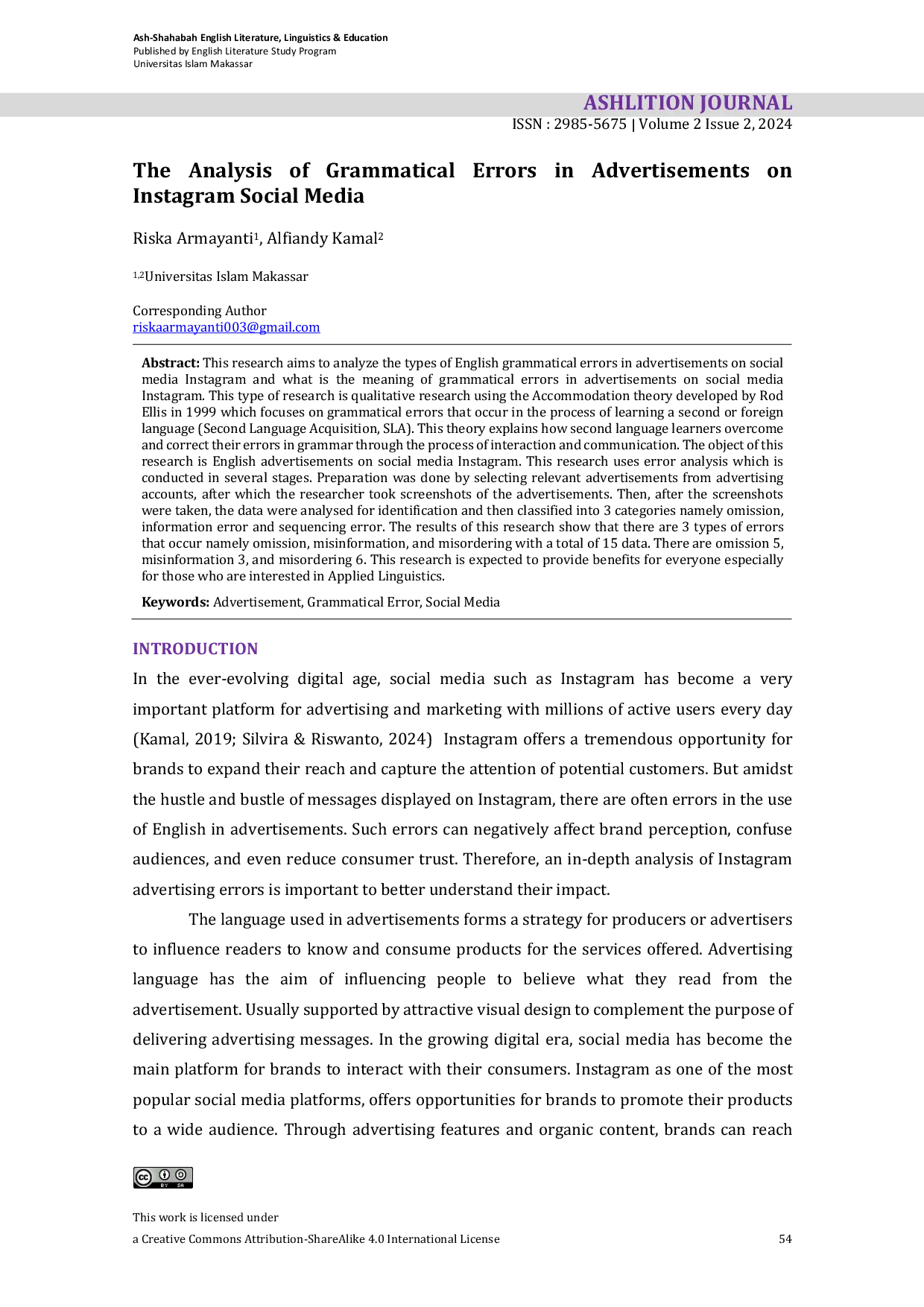 JURIS The Analysis of Grammatical Errors in Advertisements on Instagram Social Media