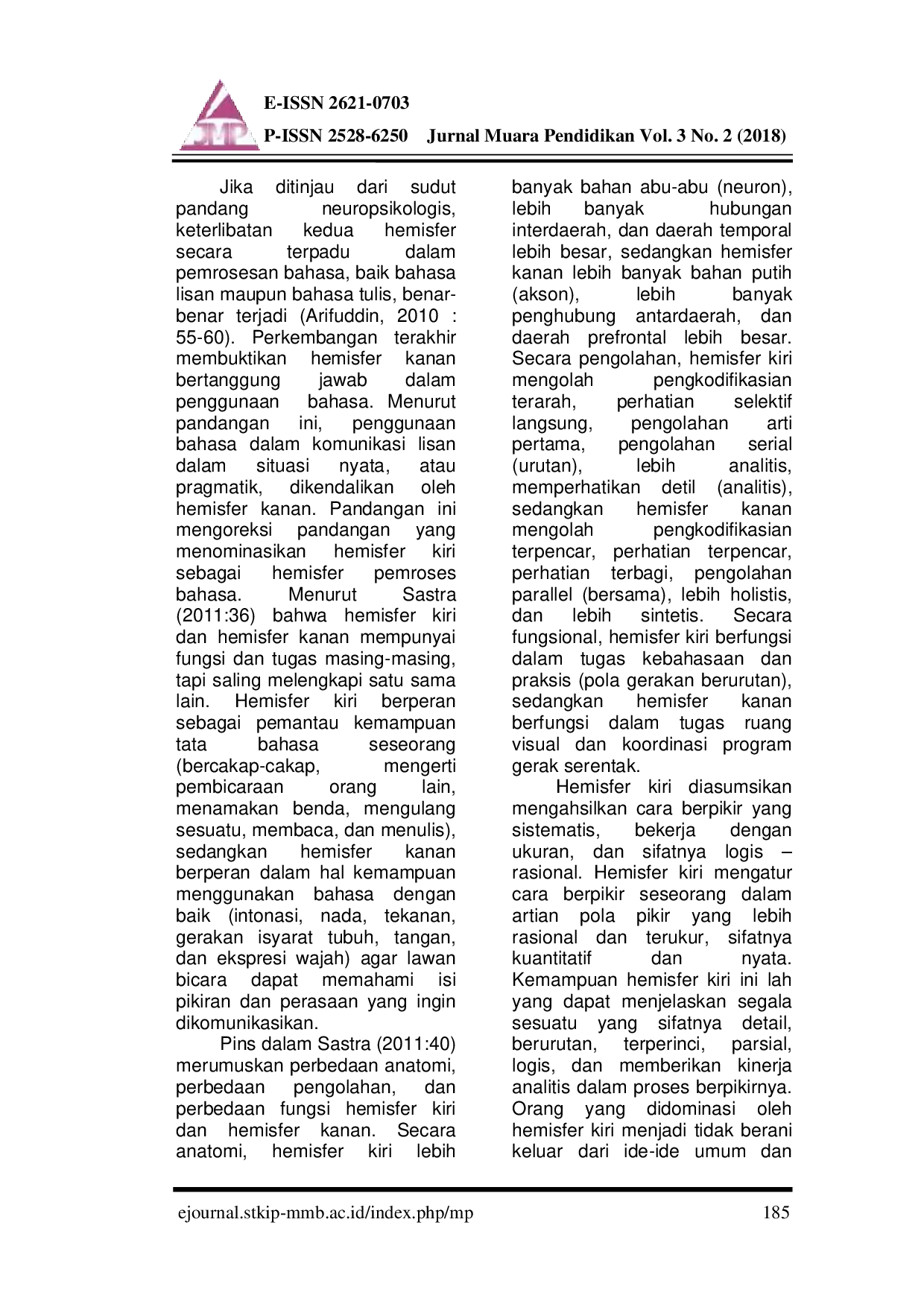 juris Permasalahan Pemerolehan Bahasa Pada Mahasiswa Prodi Pendidikan Bahasa Inggris STKIP MB Di Tinjau Dari Aspek Neurolinguistik