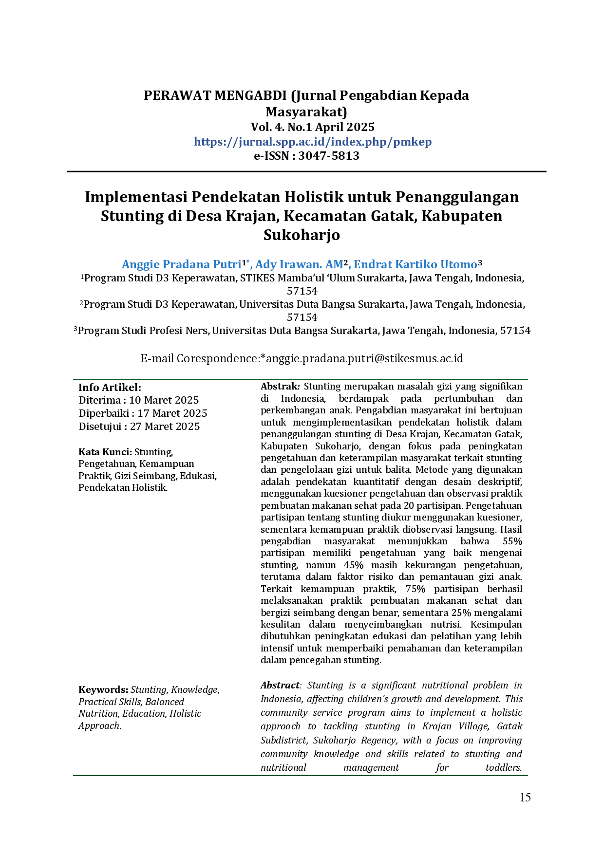 juris Implementasi Pendekatan Holistik untuk Penanggulangan Stunting di Desa Krajan Kecamatan Gatak Kabupaten Sukoharjo