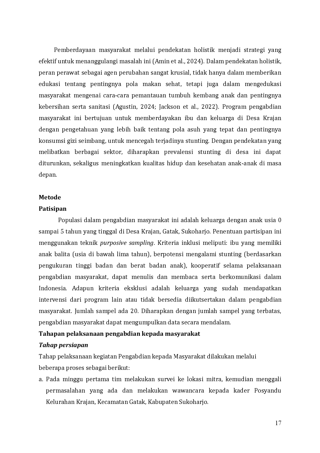 juris Implementasi Pendekatan Holistik untuk Penanggulangan Stunting di Desa Krajan Kecamatan Gatak Kabupaten Sukoharjo