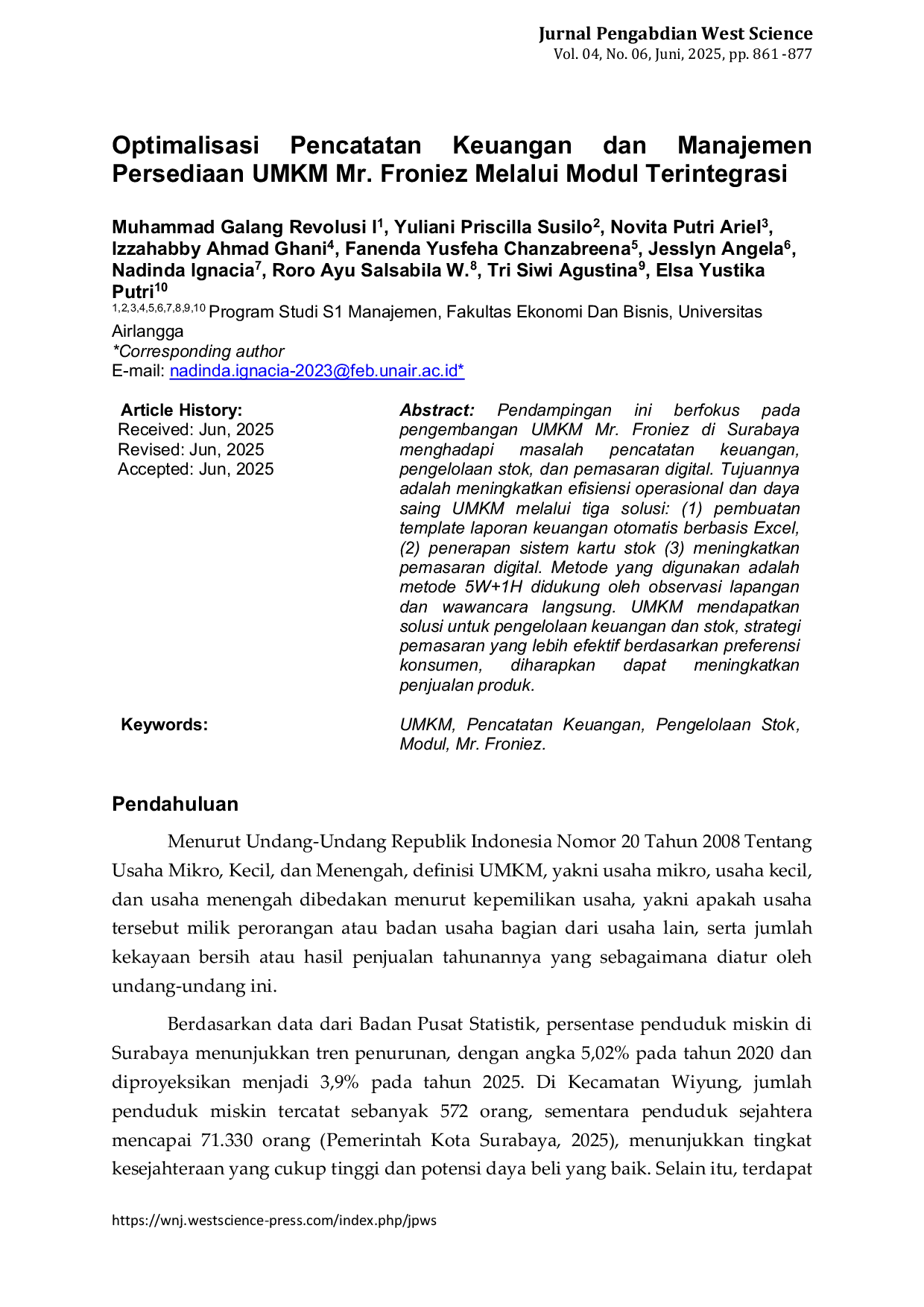 JURIS Optimalisasi Pencatatan Keuangan dan Manajemen Persediaan UMKM Mr Froniez Melalui Modul Terintegrasi