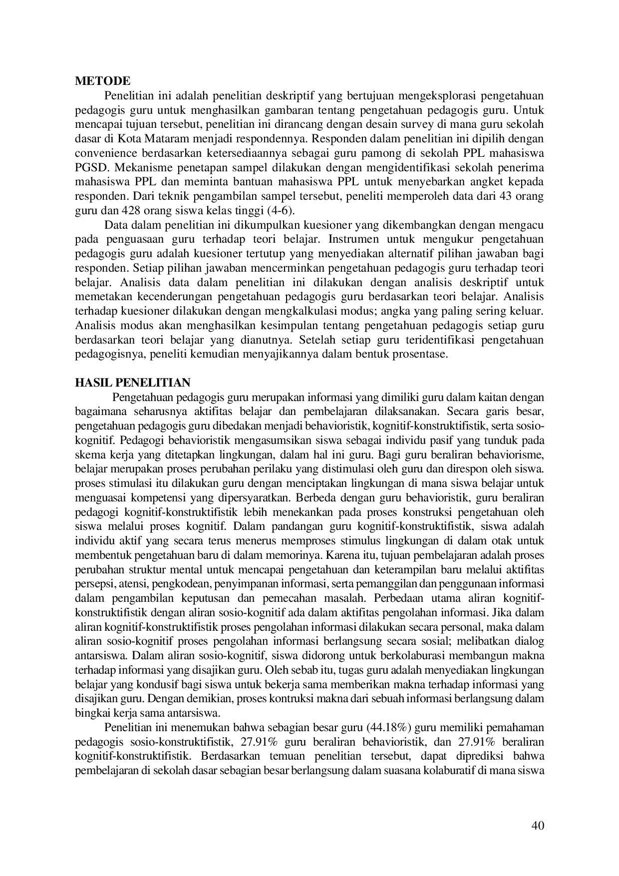 JURIS The Mapping of Elementary School Teachers Pedagogical Knowledge