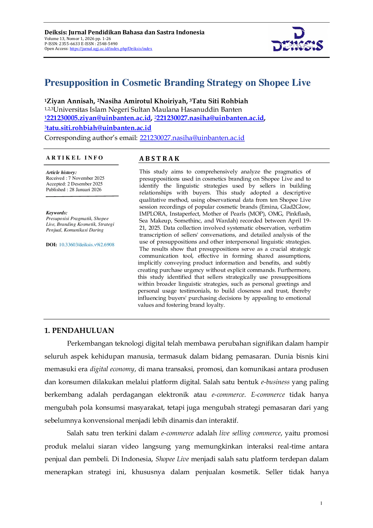 JURIS Presuposisi Dalam Strategi Branding Kosmetik Di Shopee Live