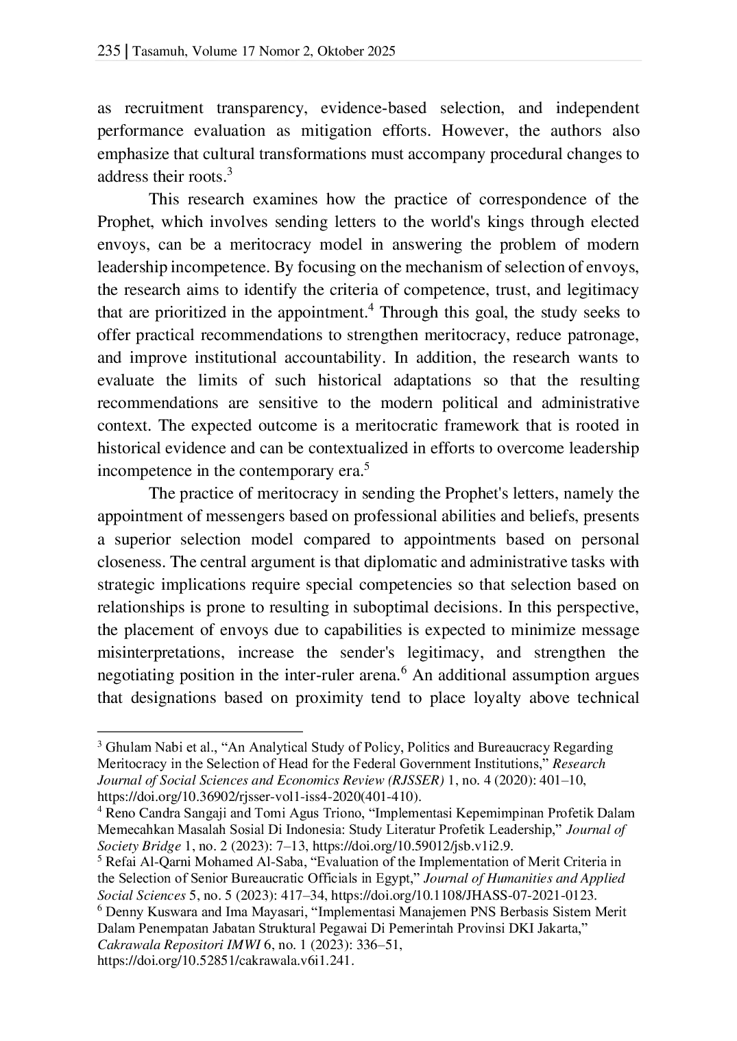 JURIS Meritocracy In The Correspondence Of Prophet Muhammad PBUH