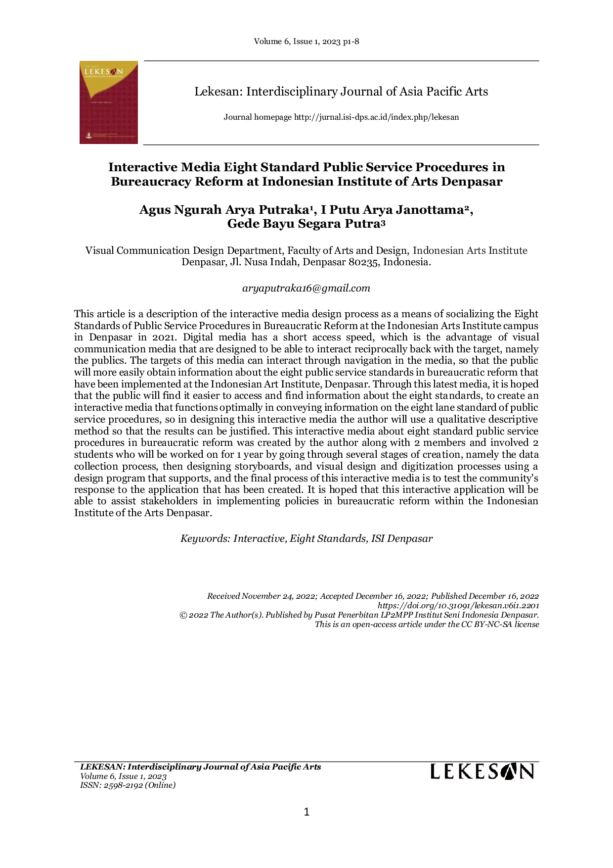 JURIS Interactive Media Eight Standard Public Service Procedures in Bureaucracy Reform at Indonesian Institute of Arts Denpasar