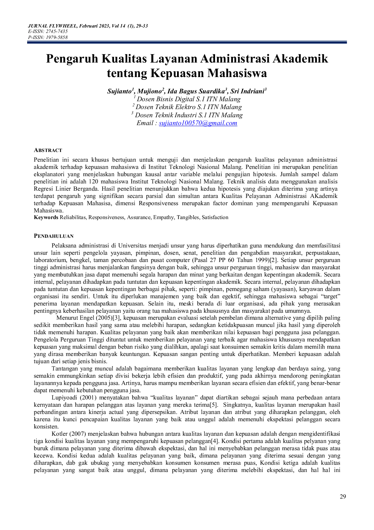 JURIS Pengaruh Kualitas Layanan Administrasi Akademik tentang Kepuasan Mahasiswa