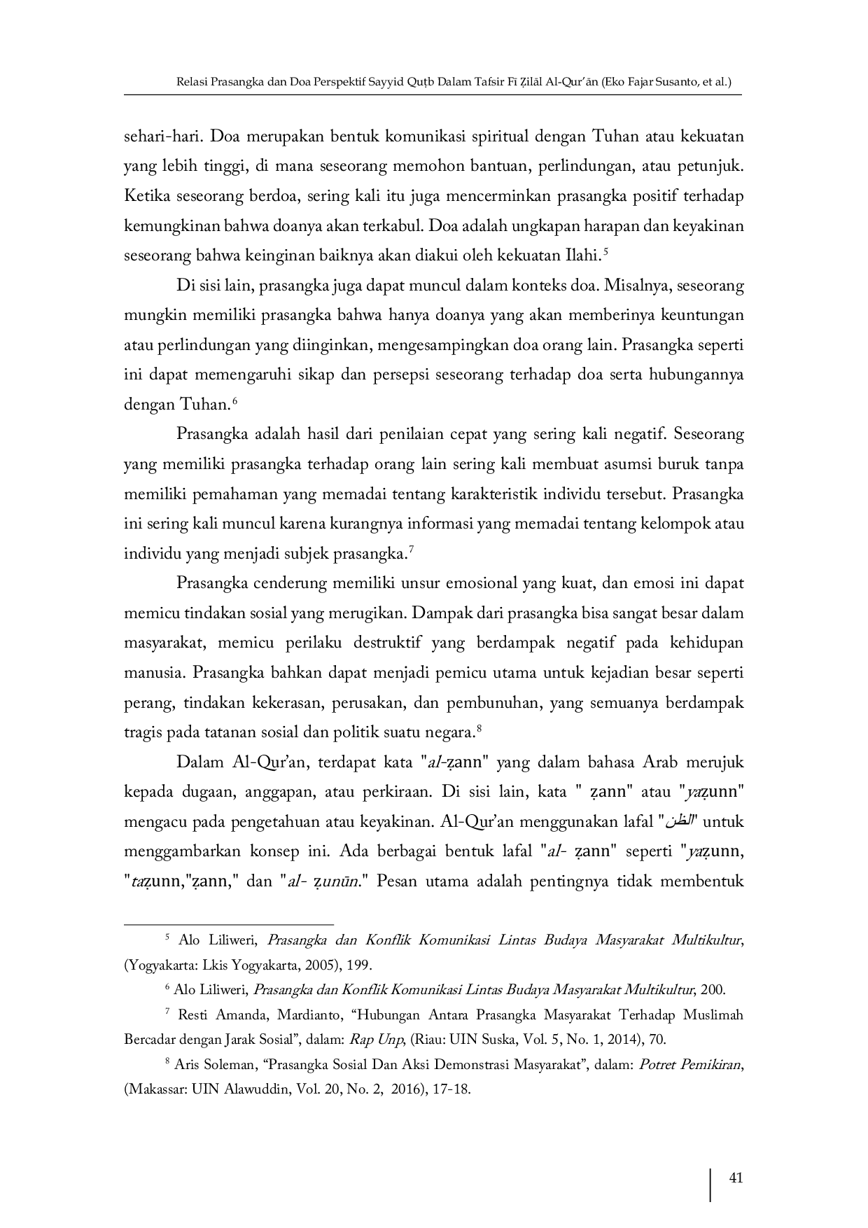 JURIS Relasi Prasangka dan Doa Perspektif Sayyid Quub Dalam Tafsir F eilAlil Qur An