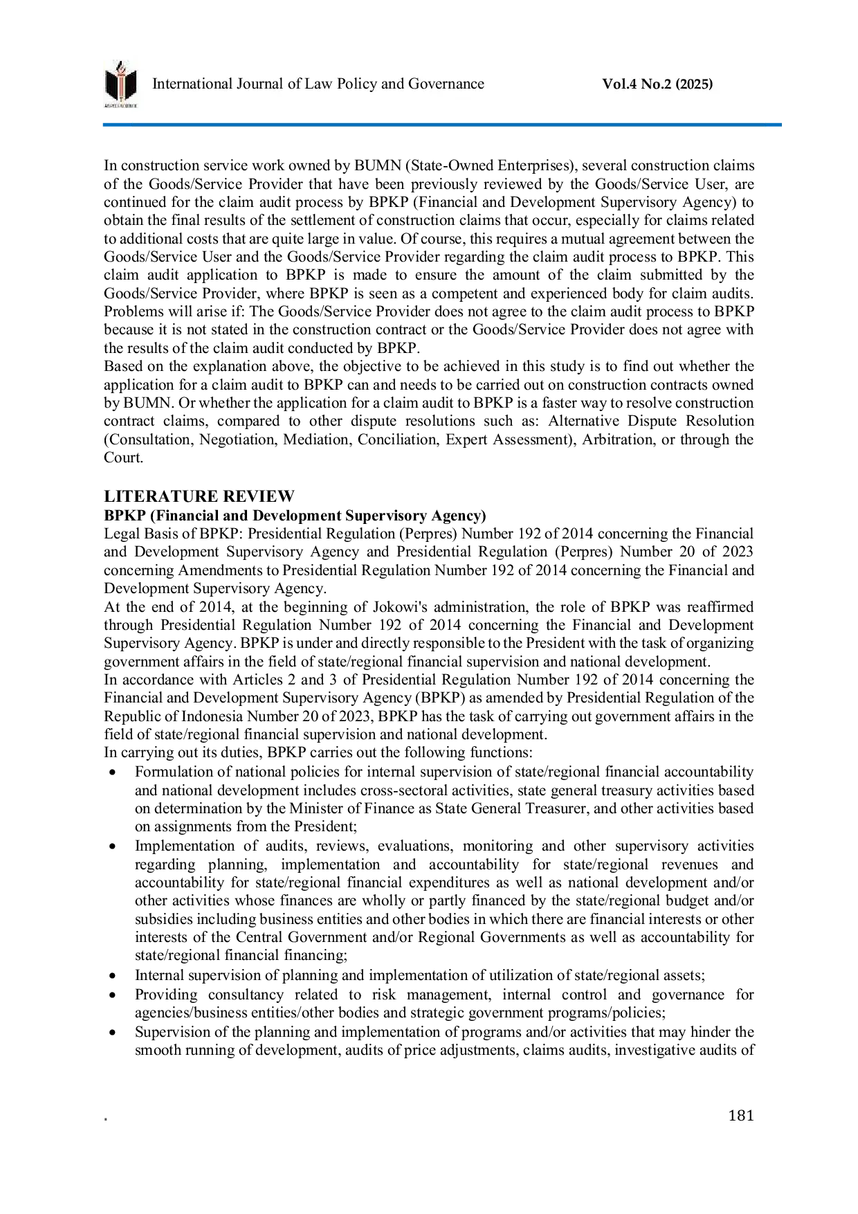 JURIS Audit Klaim oleh BPKP Badan Pengawas Keuangan dan Pembangunan pada Kontrak Konstruksi di BUMN