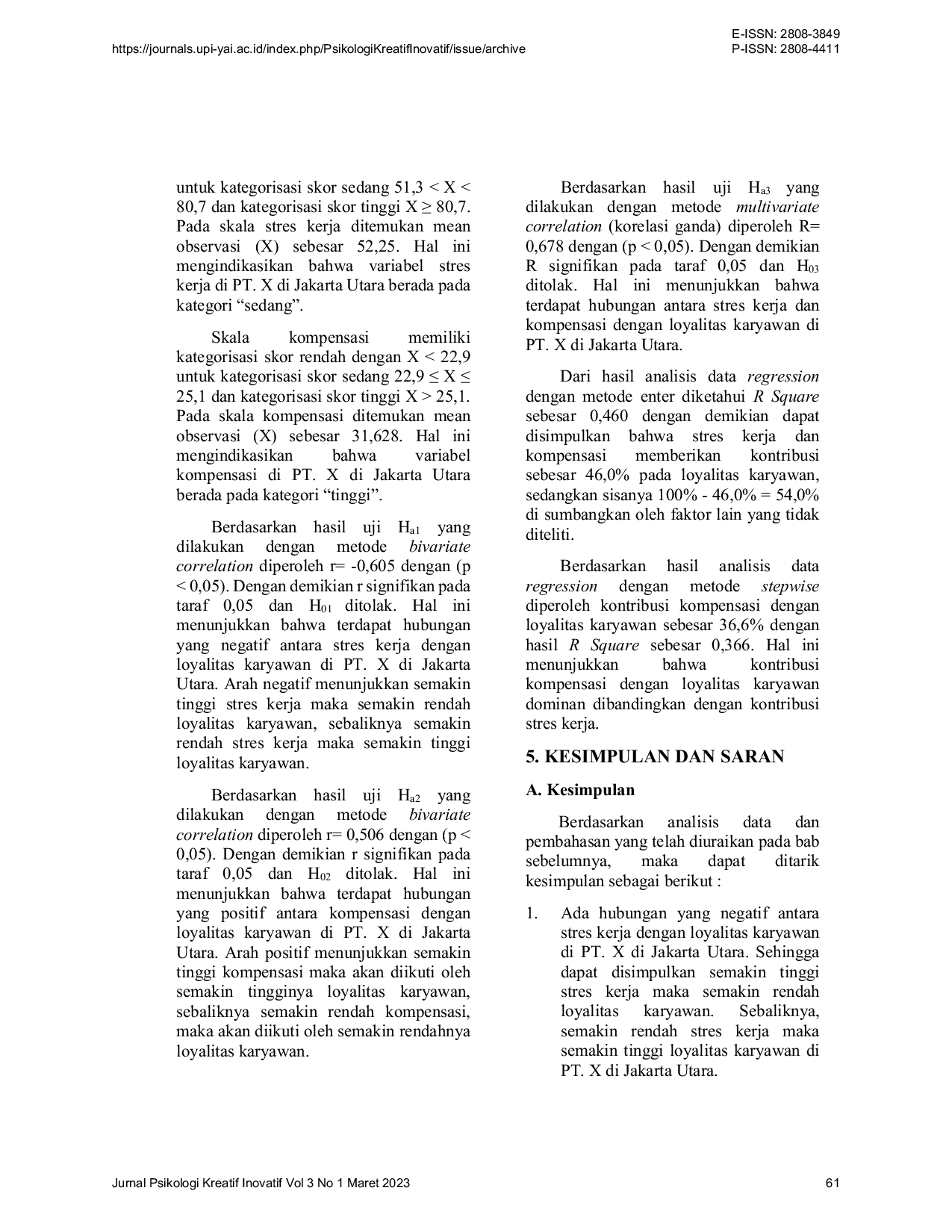 JURIS Hubungan Antara Stres Kerja Dan Kompensasi Dengan Loyalitas Karyawan Di PT X Di Jakarta Utara