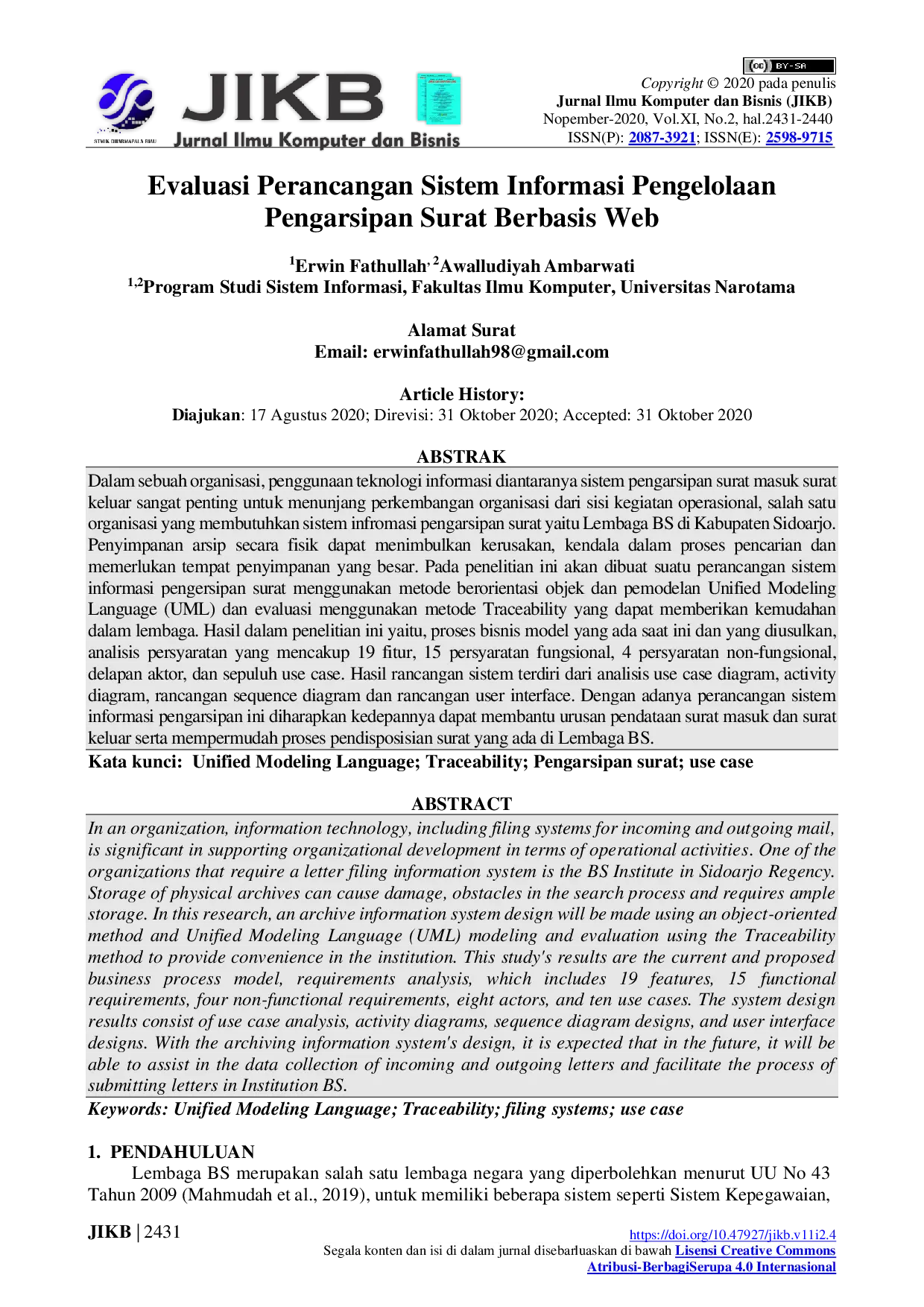 juris Evaluasi Perancangan Sistem Informasi Pengelolaan Pengarsipan Surat Berbasis Web