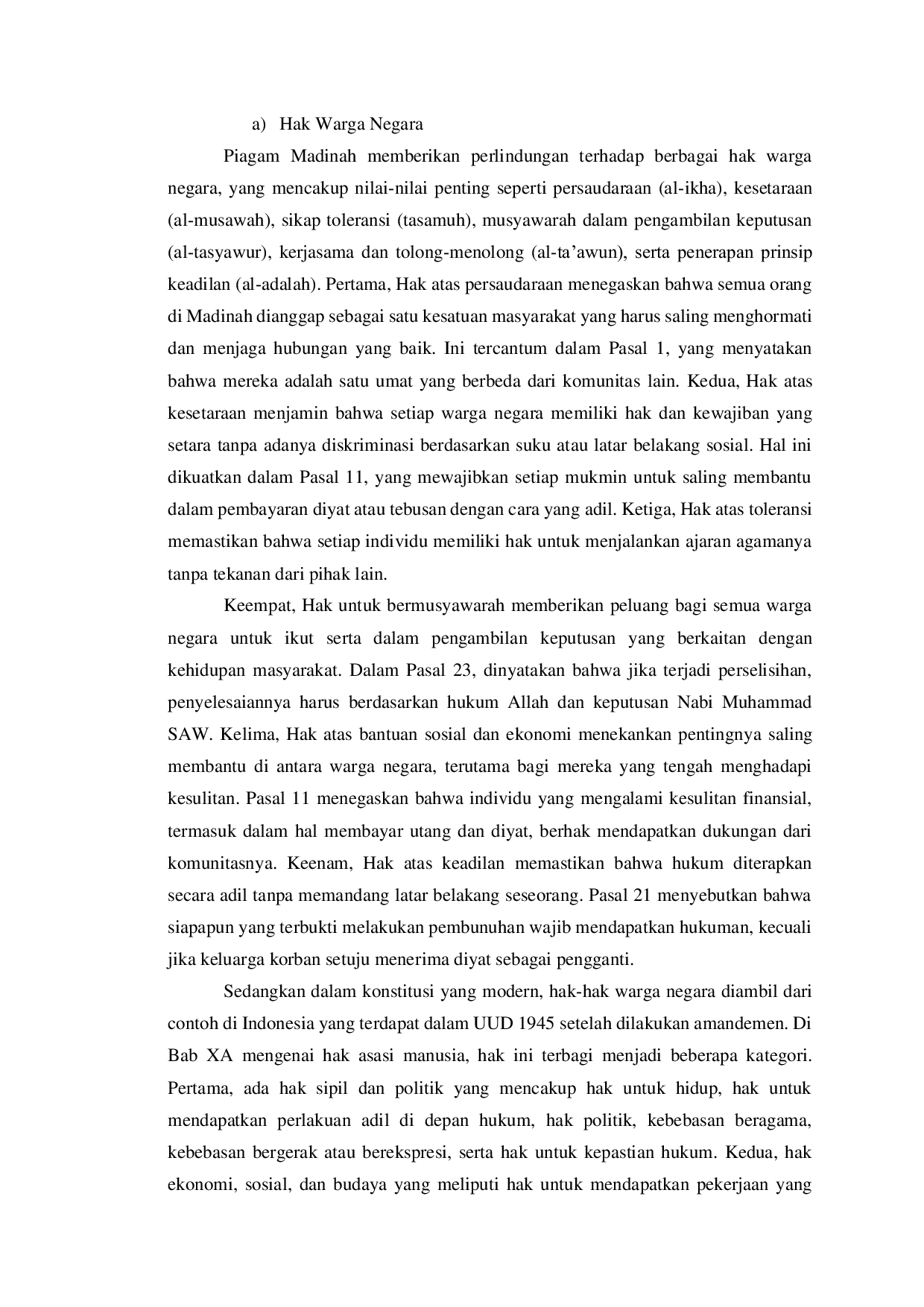 JURIS A Comparison of the Medina Charter and Modern Constitutions in the Concept of Ummah and Pluralism
