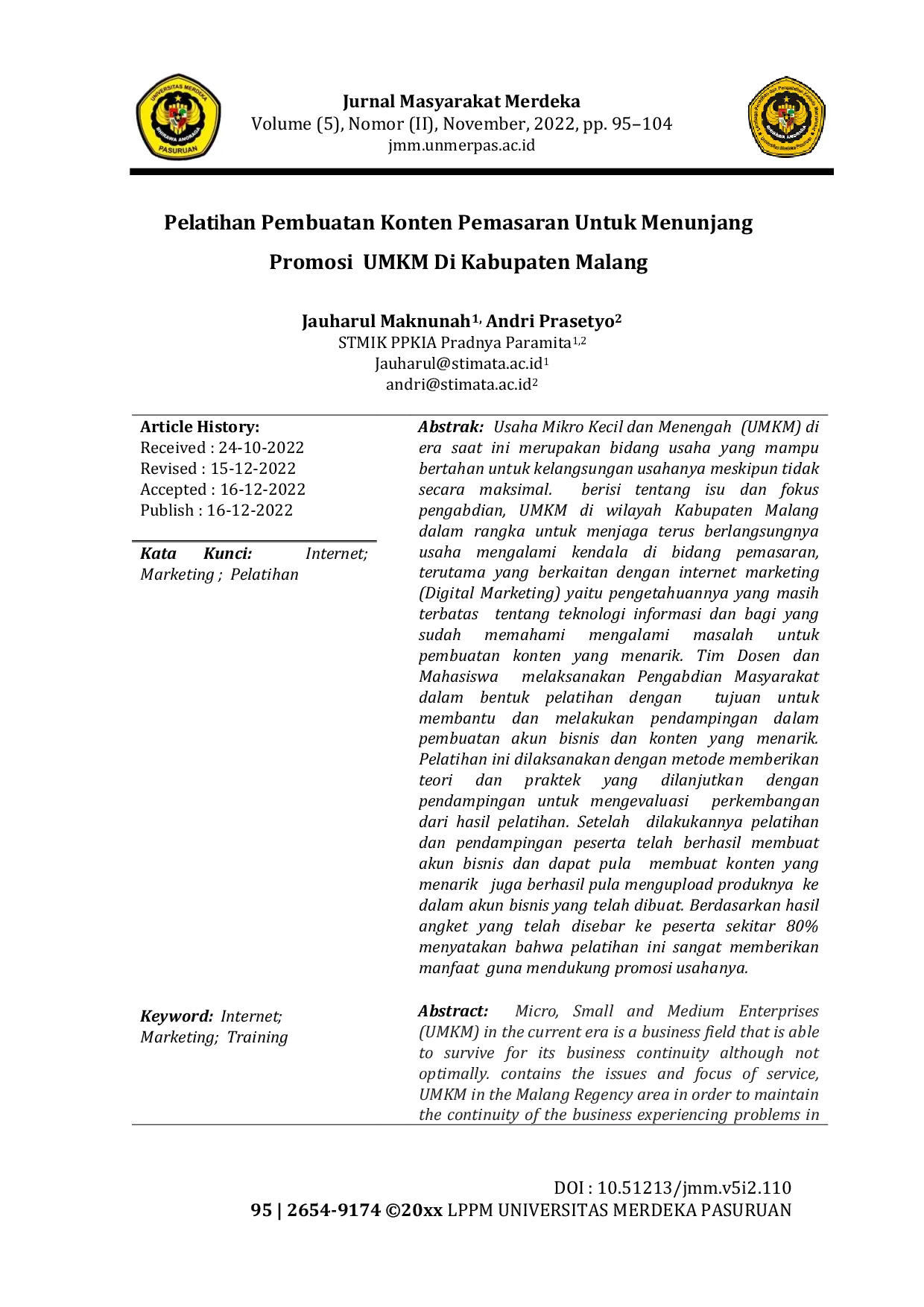 JURIS Pelatihan Pembuatan Konten Pemasaran Untuk Menunjang Promosi UMKM Di Kabupaten Malang