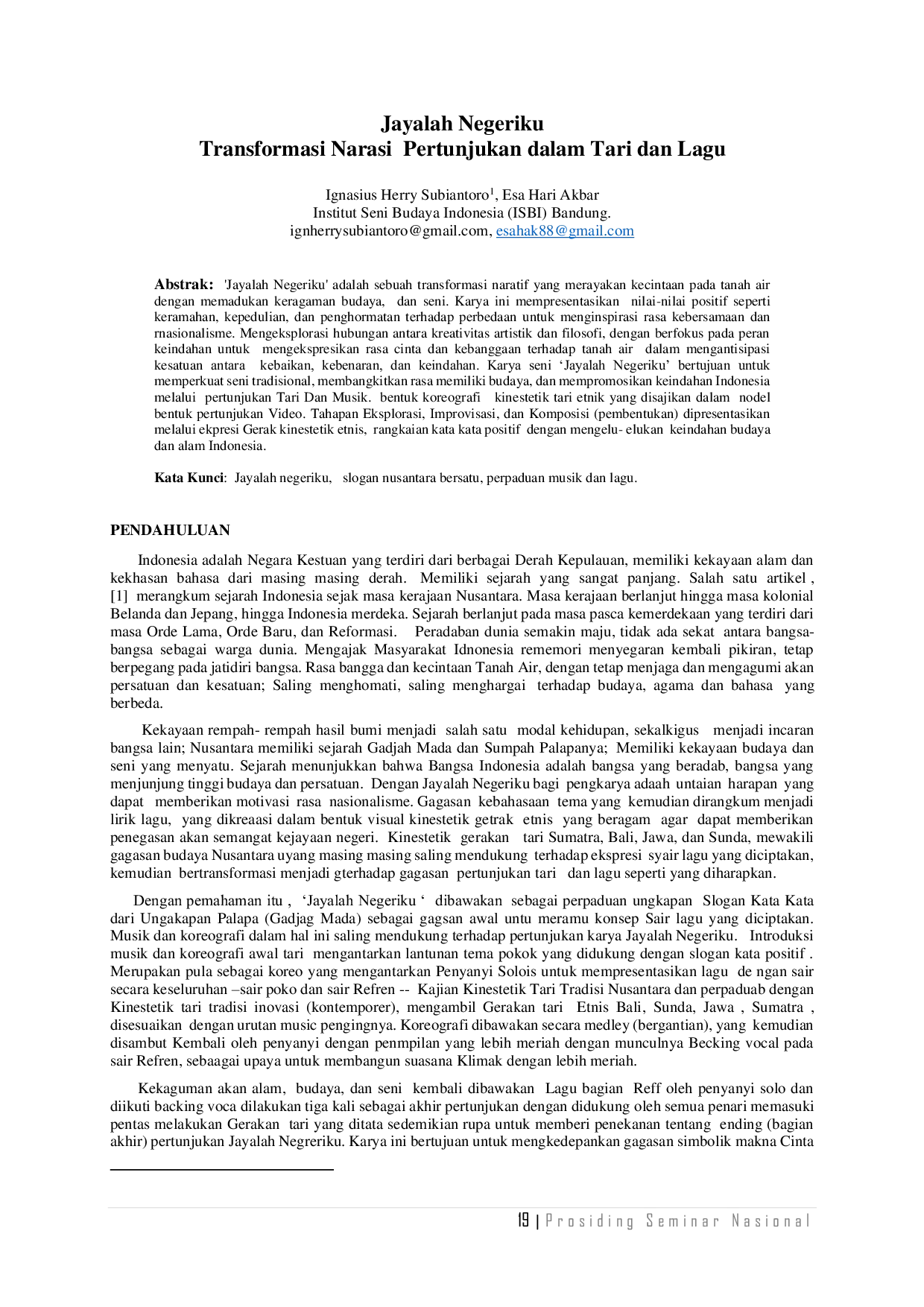 JURIS Jayalah Negeriku Transformasi Narasi Pertunjukan dalam Tari dan Lagu