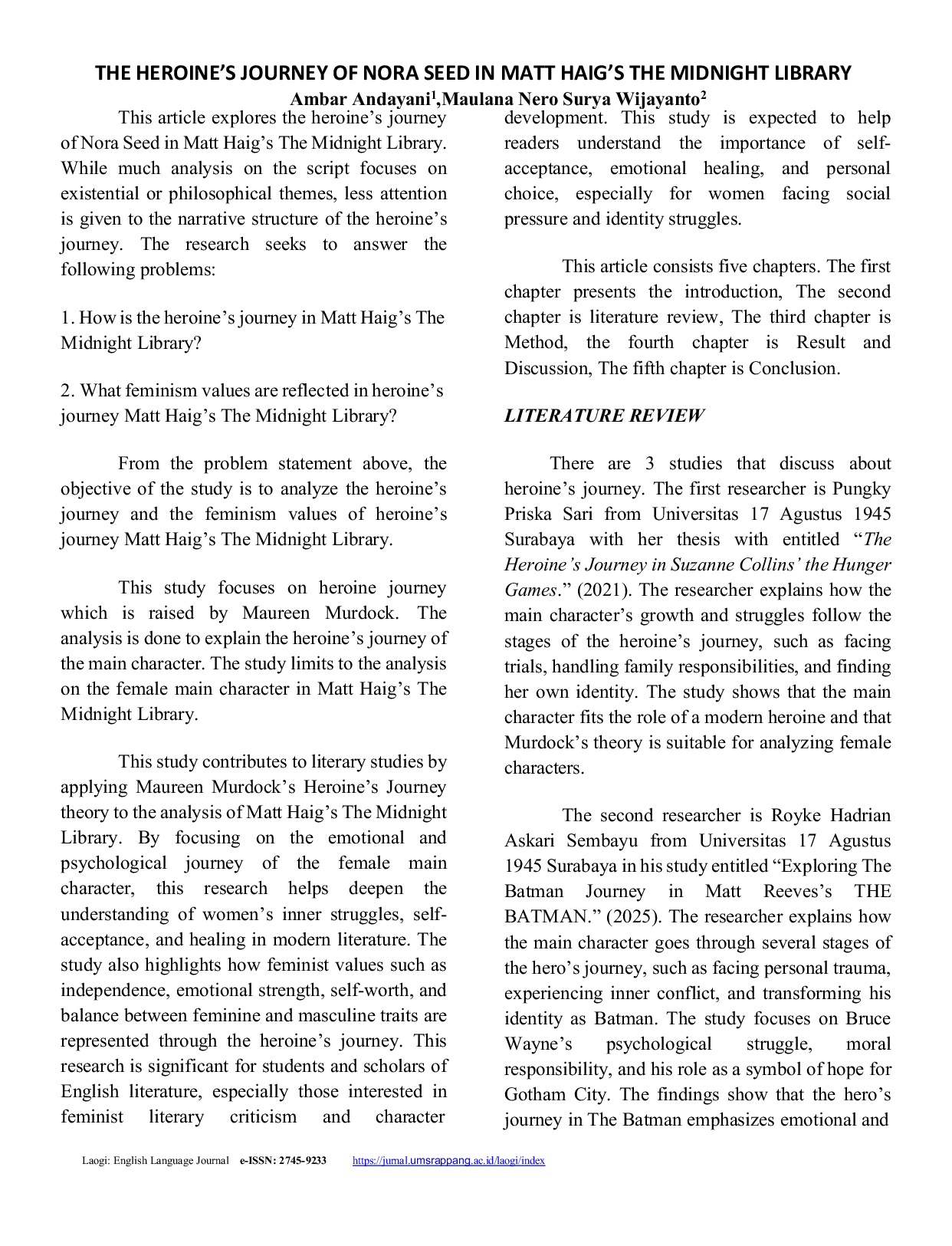 JURIS The Heroine s Journey of Nora Seed in Matt Haig s The Midnight Library